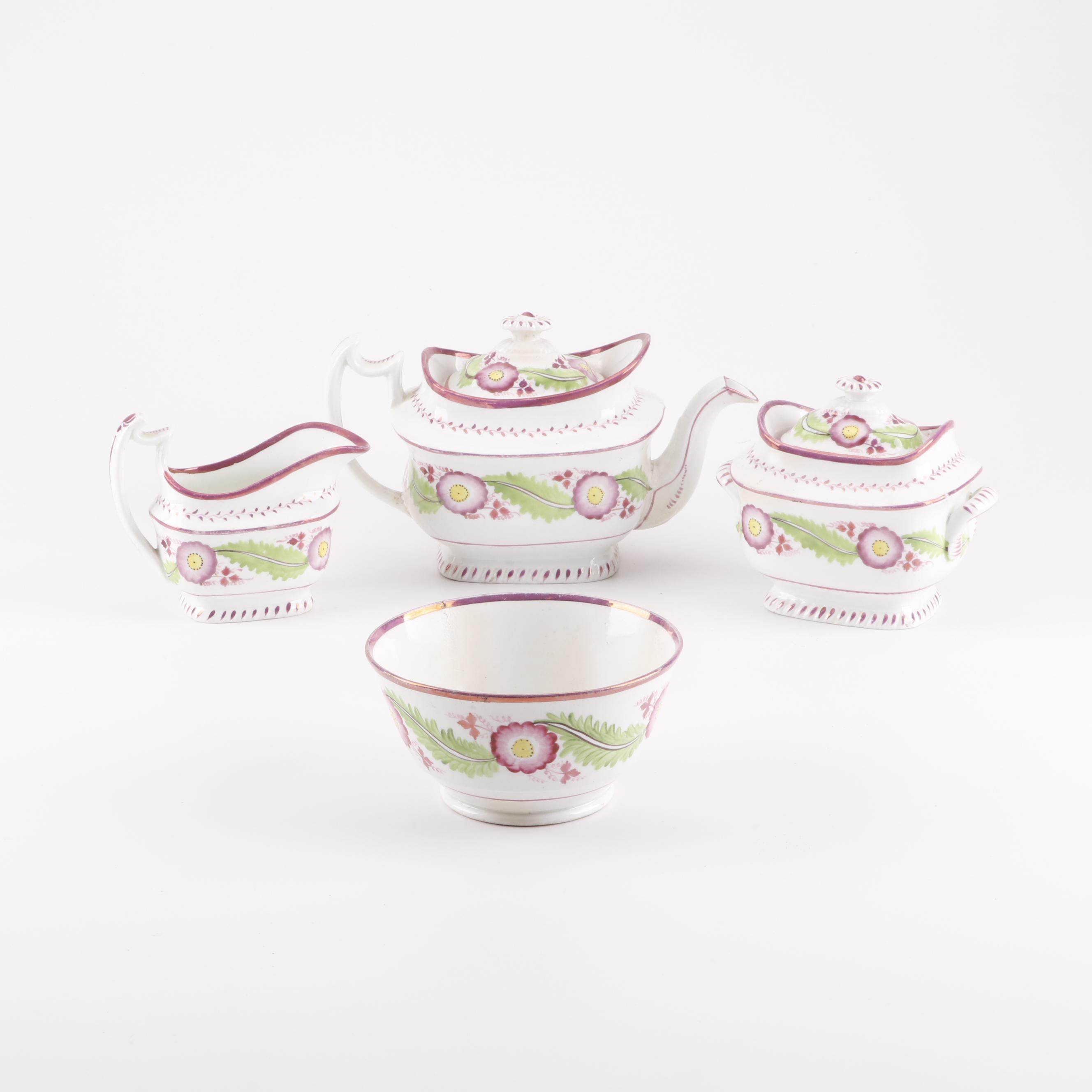 Antique English Pink Luster Pearlware Tea Set