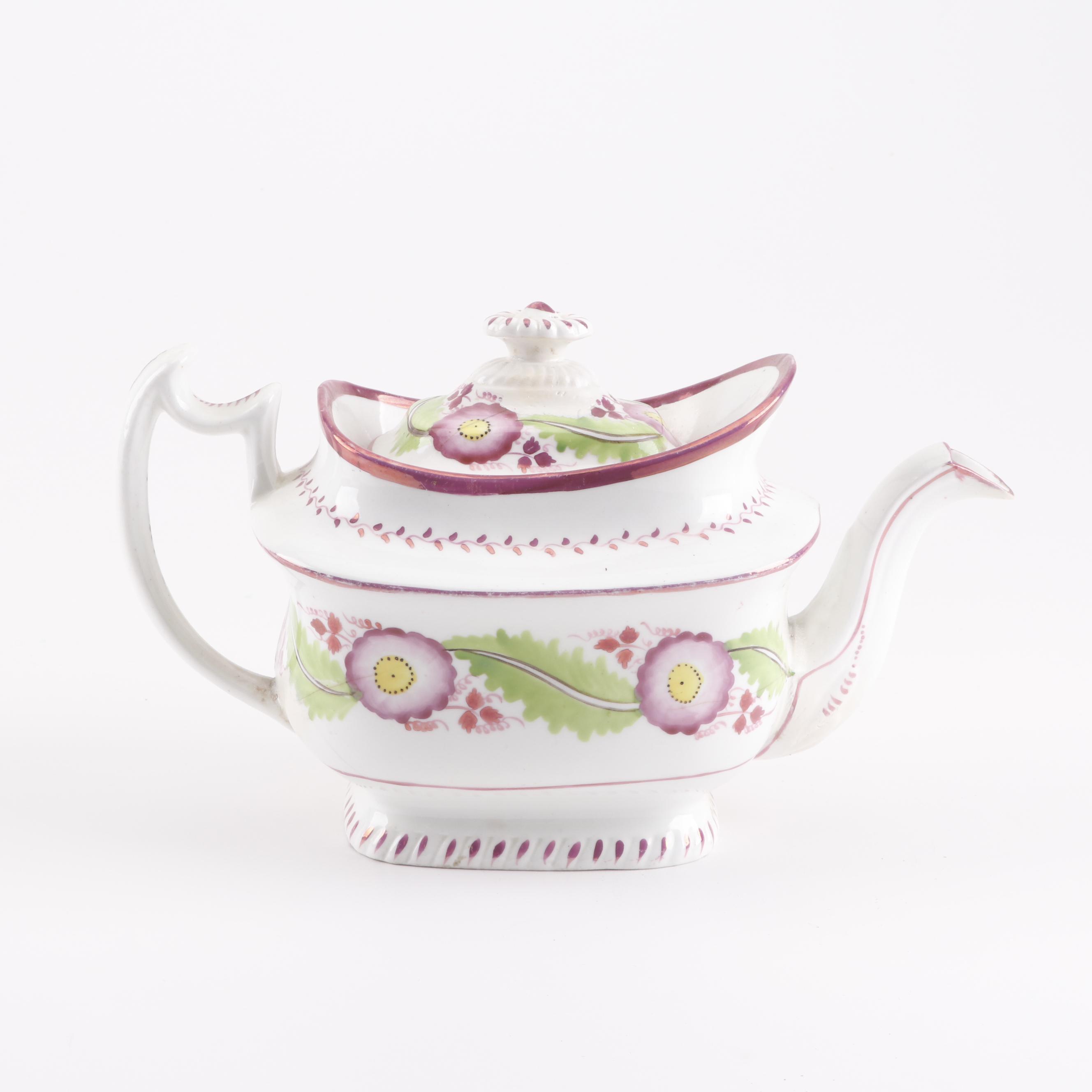 Antique English Pink Luster Pearlware Tea Set