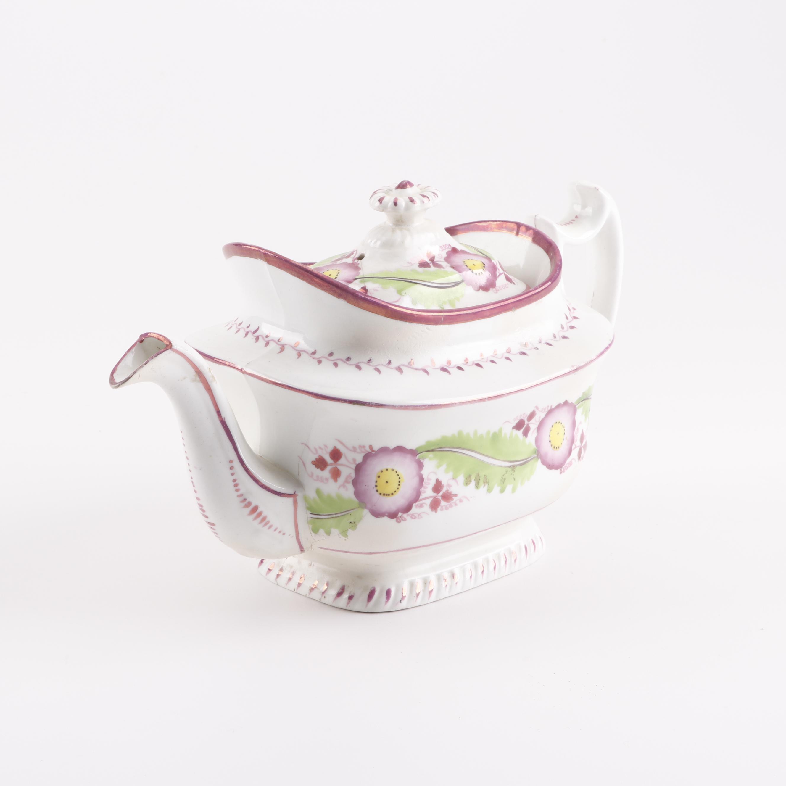 Antique English Pink Luster Pearlware Tea Set