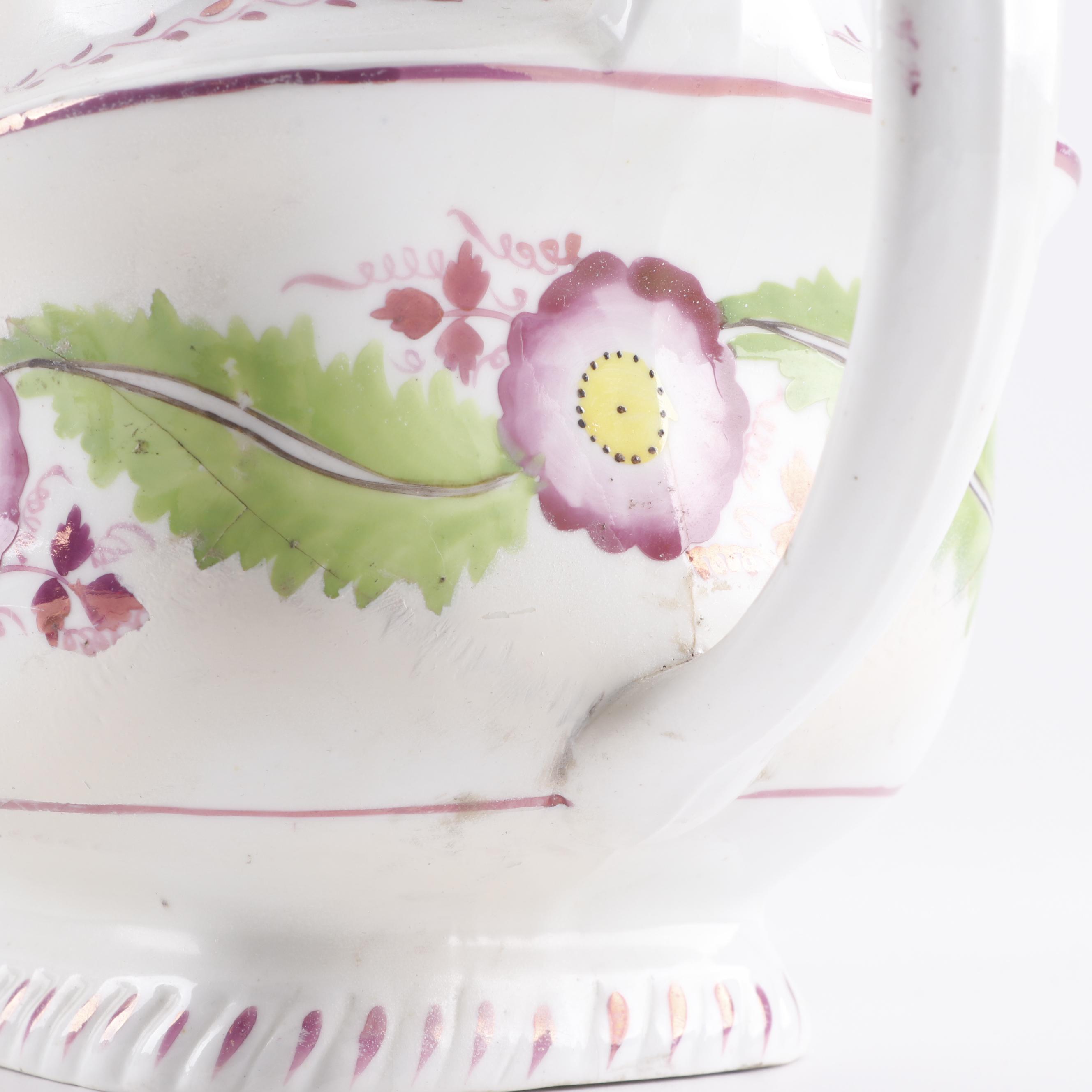 Antique English Pink Luster Pearlware Tea Set