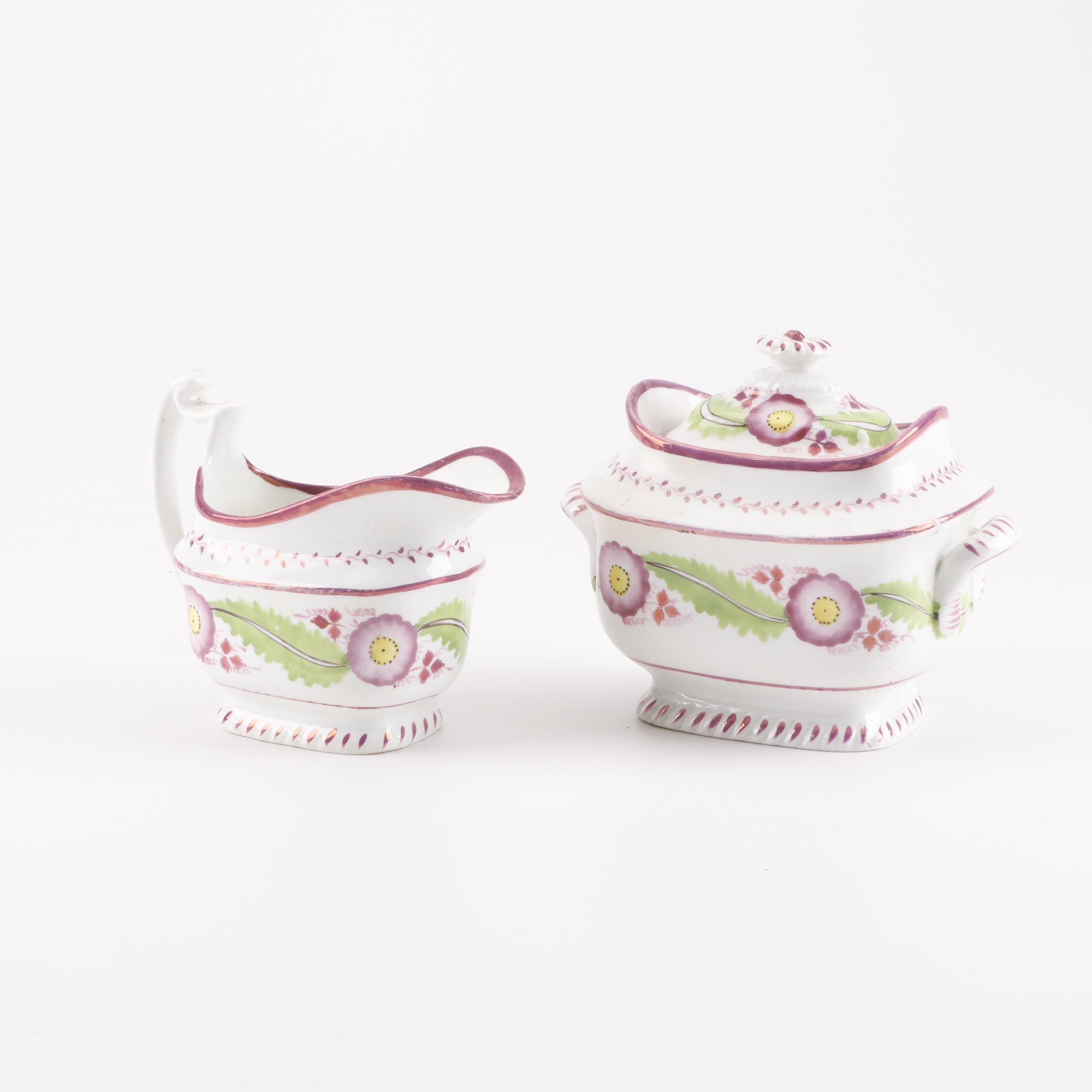 Antique English Pink Luster Pearlware Tea Set