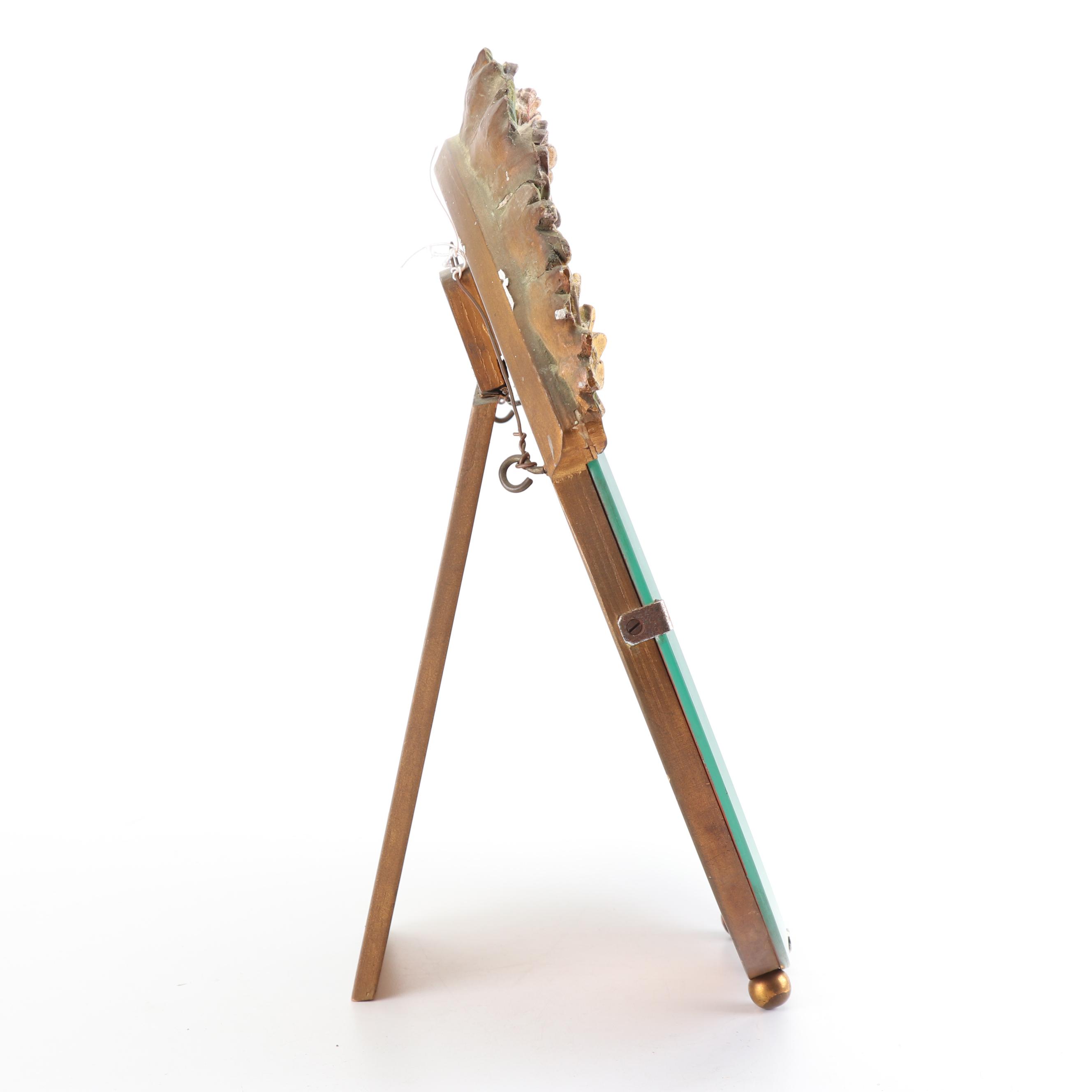 Round Beveled Vanity Mirror with Hand-Painted Gesso over Wood Floral Crown