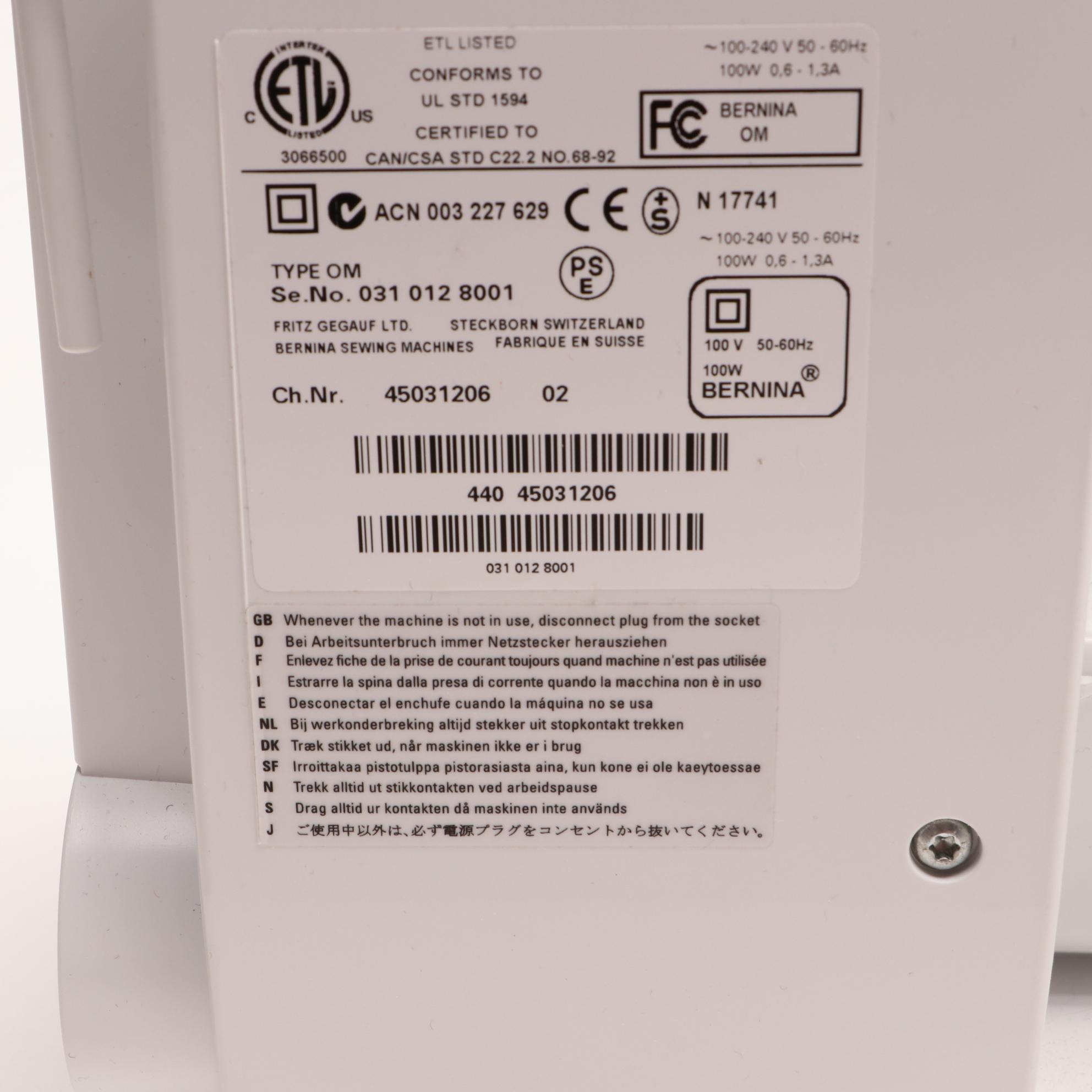 Bernina "aurora 440" Quilter's Edition Sewing Machine with Stitch Regulator