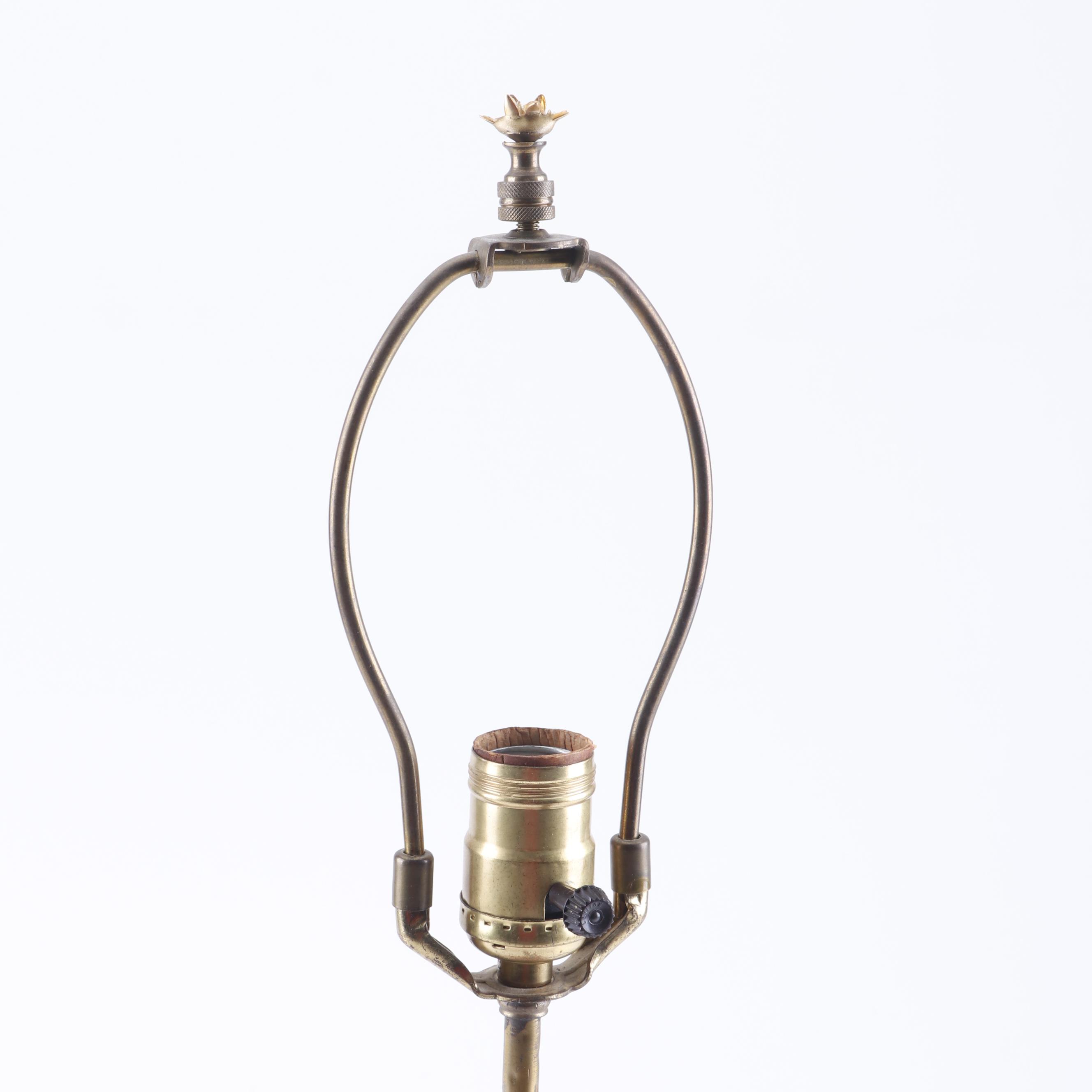 Chinese Carved Rose Quartz Table Lamp with Intricate Arabesque Relief Brass Base