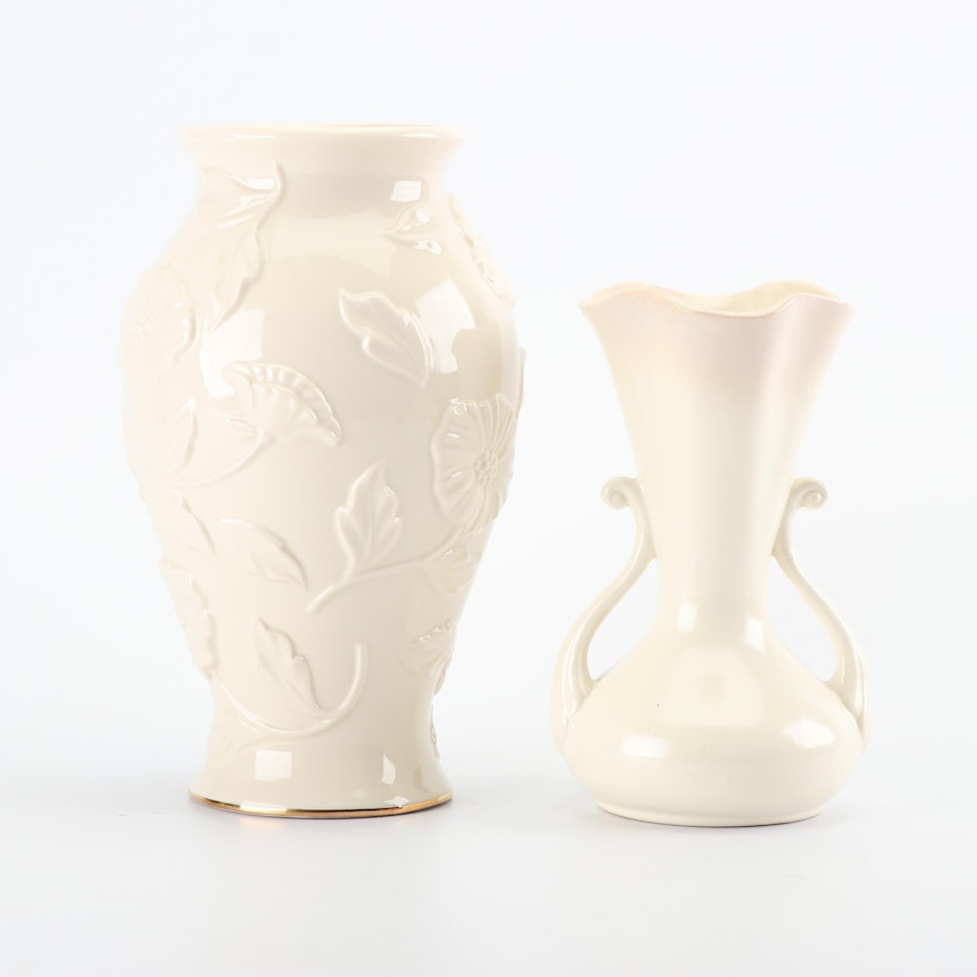 1930s Red Wing "Rumrill" Ceramic Vase with Lenox "Poppy" Porcelain Vase