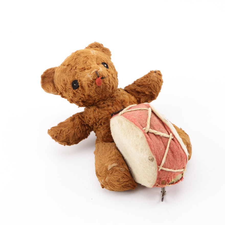 Vintage Musical Teddy Bear with Drums