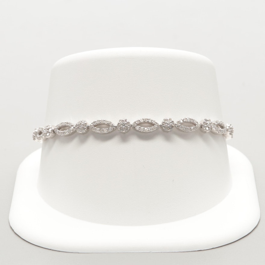 14K White Gold Diamond Link Bracelet