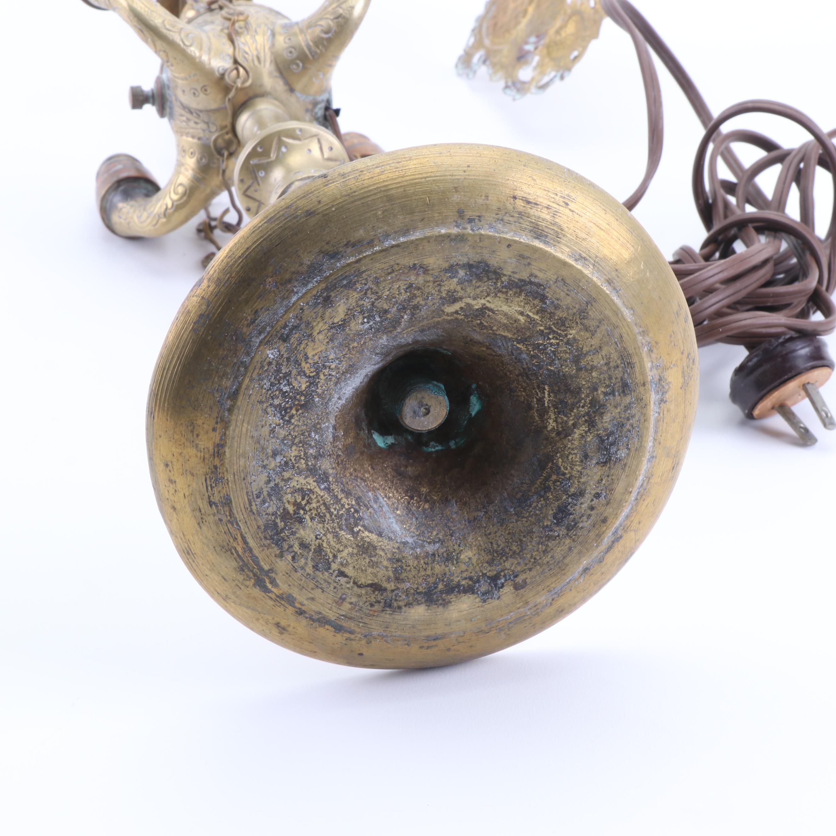 Etched Brass Four Light Table Lamp with Reticulated Butterfly Screen