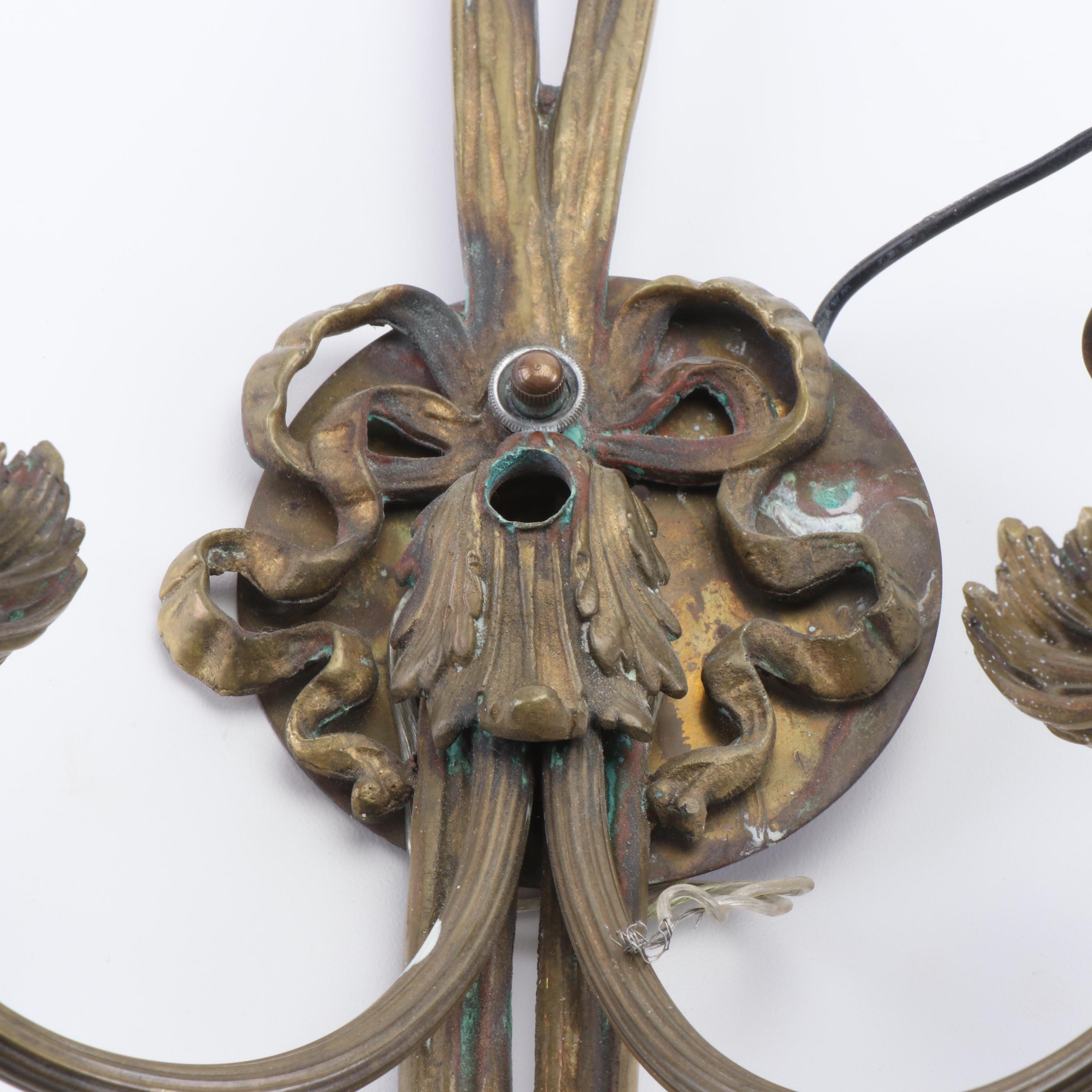 Neoclassical Style Cast Metal Candelabra Wall Sconces