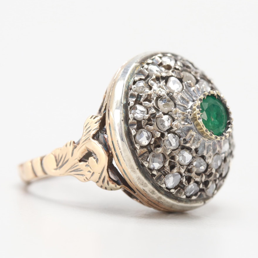 18K Rose Gold and Sterling Silver Emerald and Diamond Ring