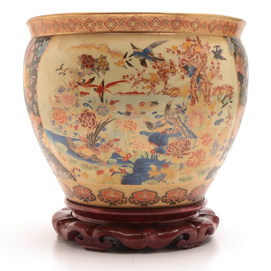 Chinese Satsuma Style Ceramic Fishbowl Jardiniere