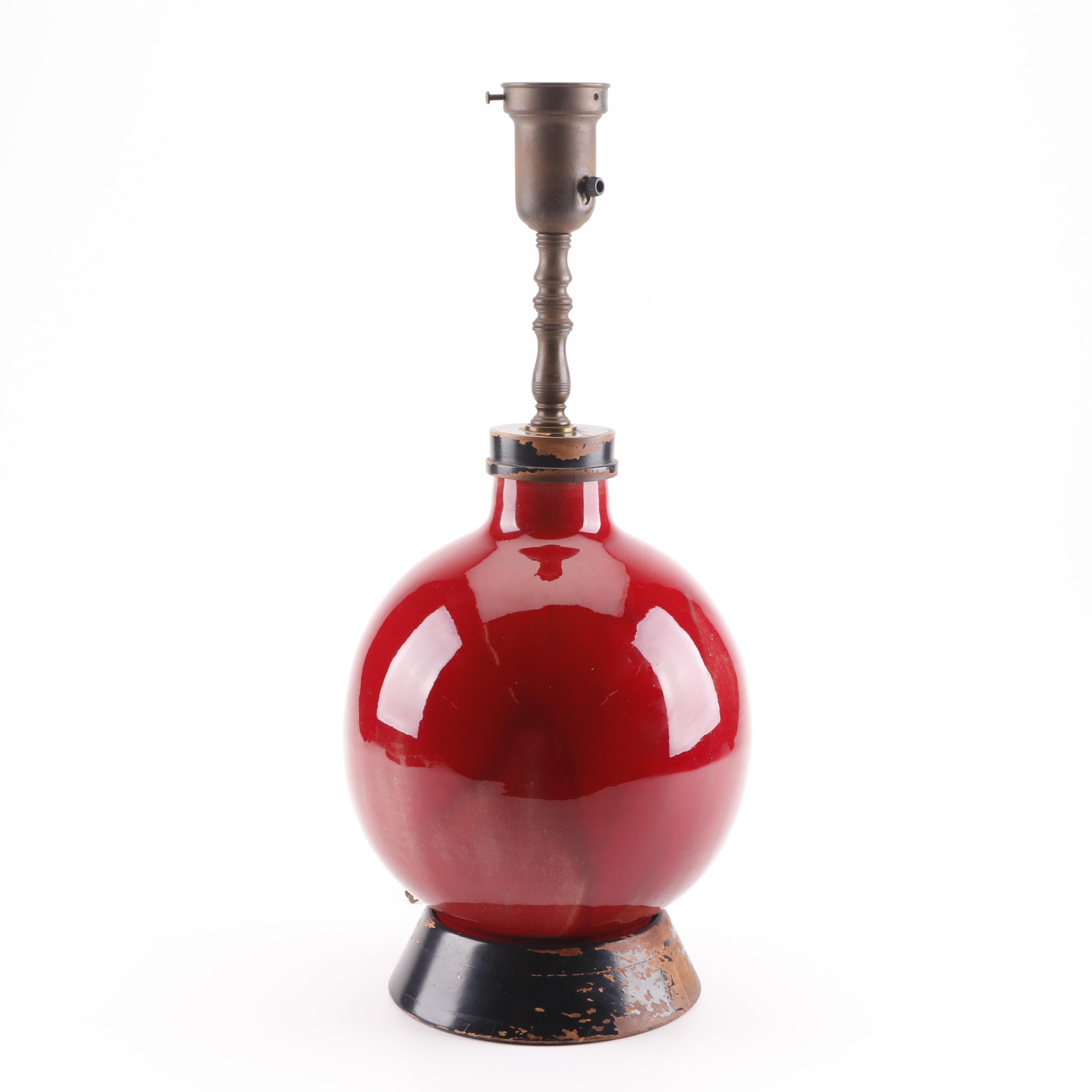 Rembrandt Lamps Red Drip Glaze Earthenware Table Lamps, Mid-Century