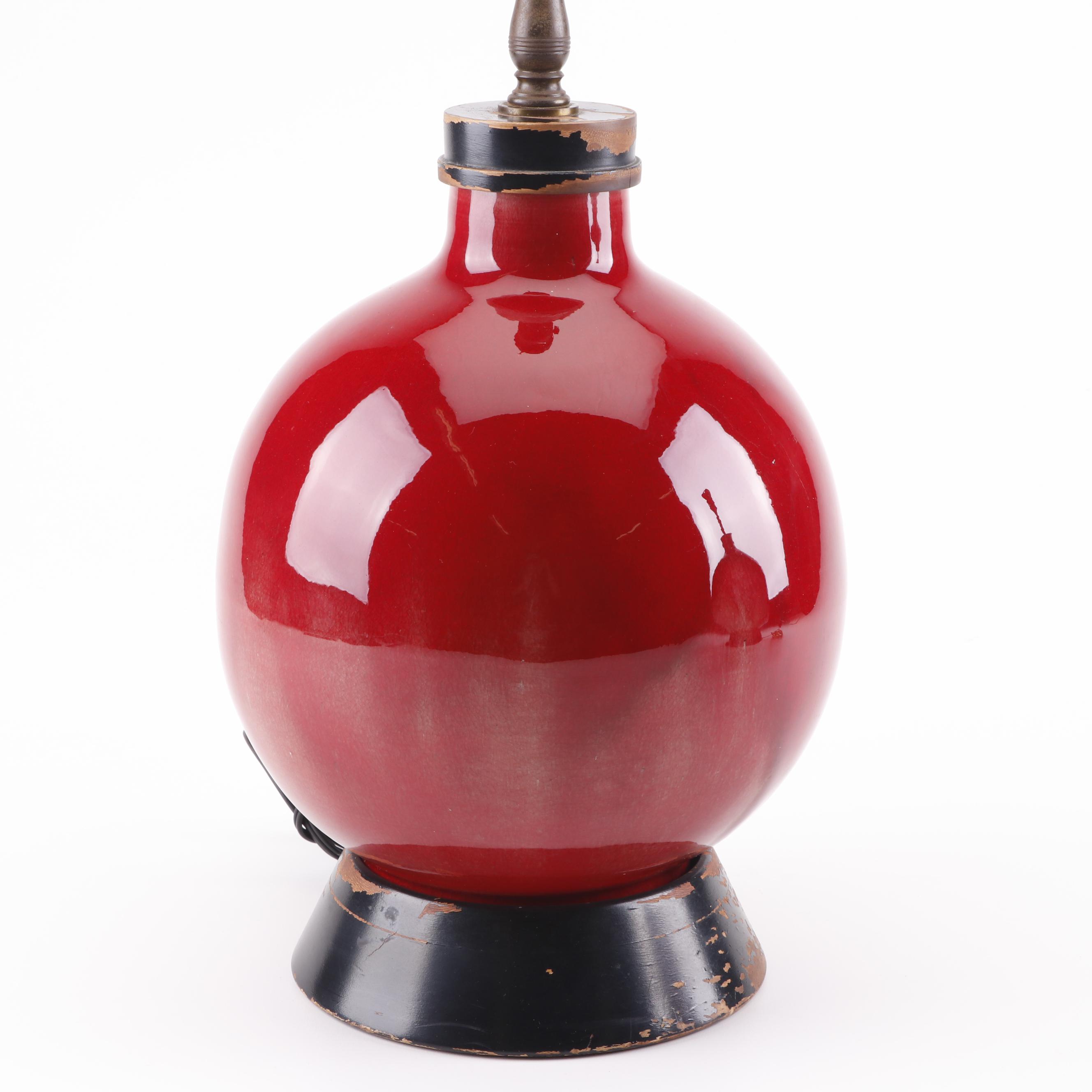 Rembrandt Lamps Red Drip Glaze Earthenware Table Lamps, Mid-Century