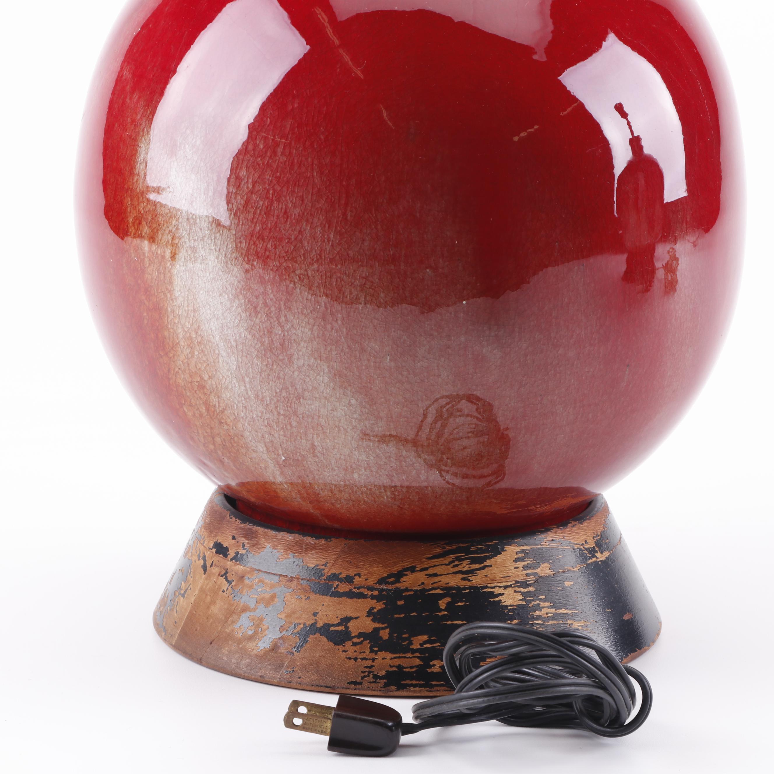 Rembrandt Lamps Red Drip Glaze Earthenware Table Lamps, Mid-Century