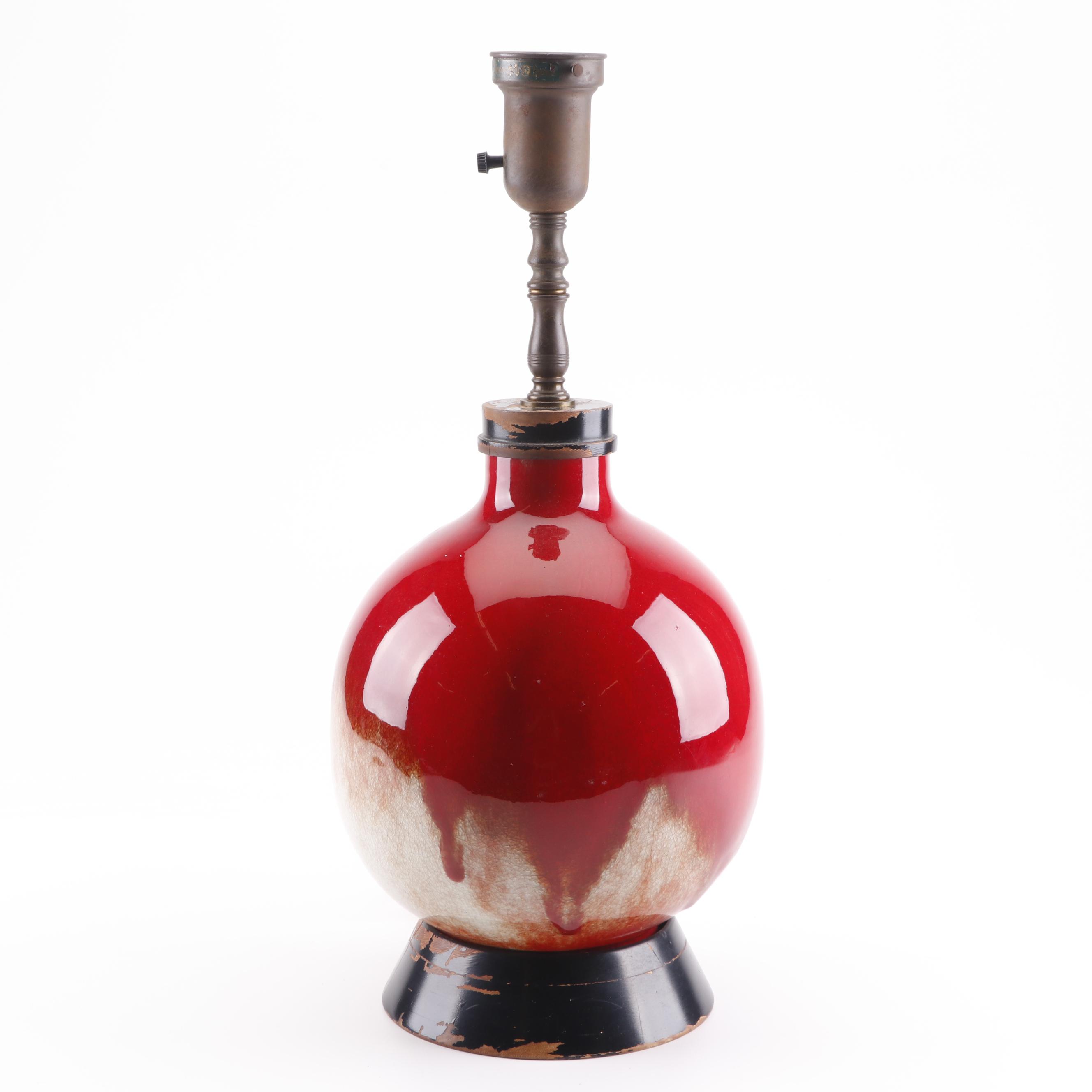 Rembrandt Lamps Red Drip Glaze Earthenware Table Lamps, Mid-Century