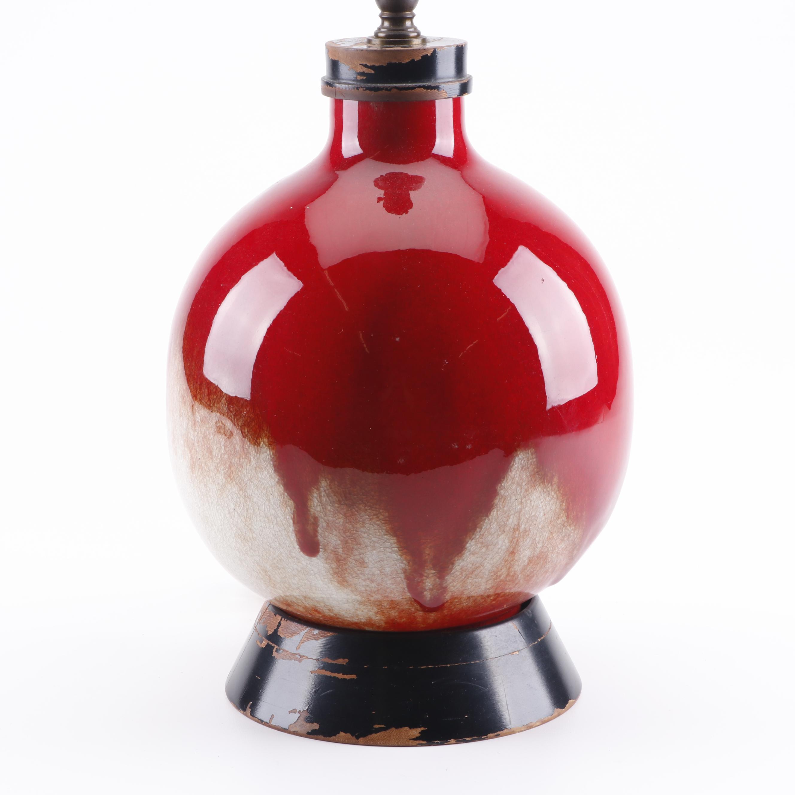 Rembrandt Lamps Red Drip Glaze Earthenware Table Lamps, Mid-Century