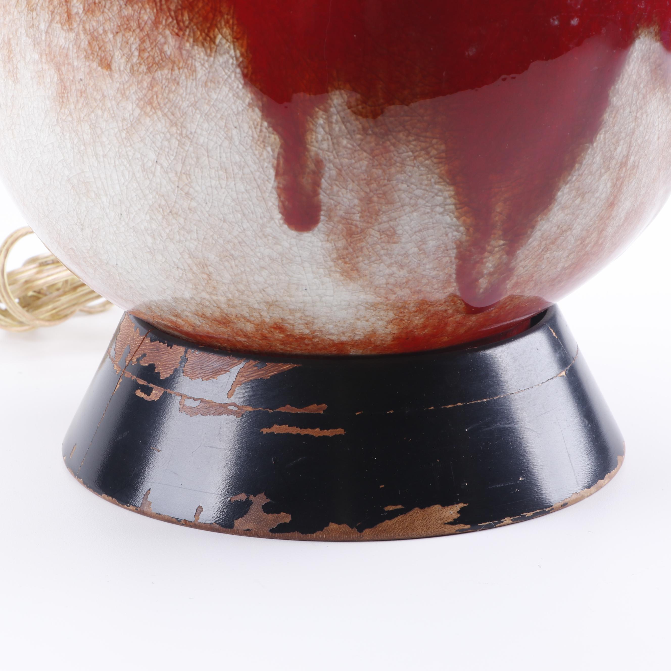Rembrandt Lamps Red Drip Glaze Earthenware Table Lamps, Mid-Century