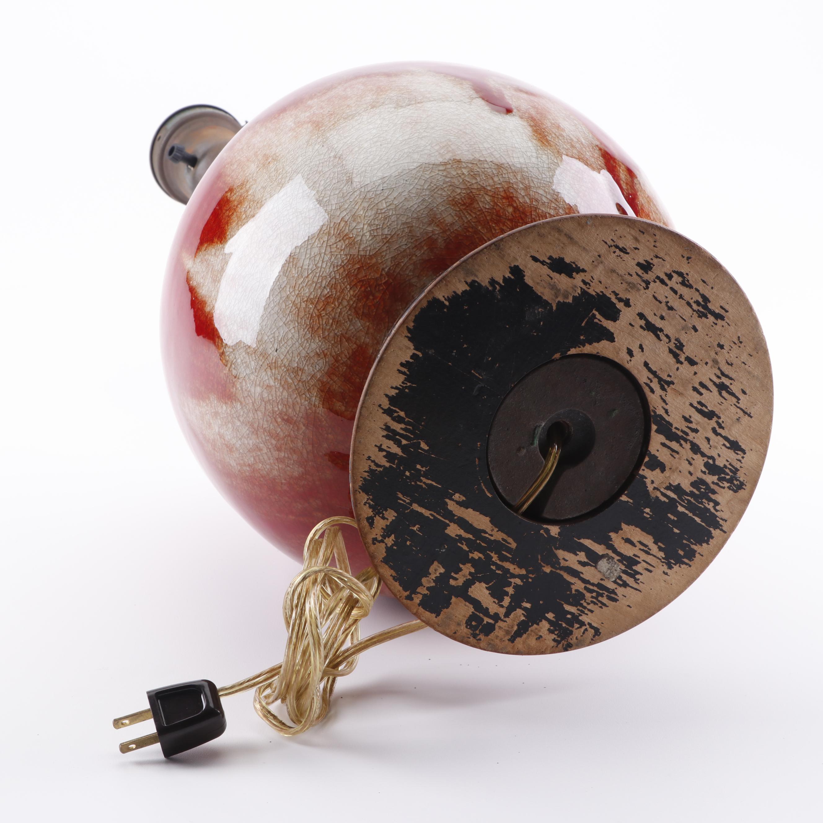 Rembrandt Lamps Red Drip Glaze Earthenware Table Lamps, Mid-Century