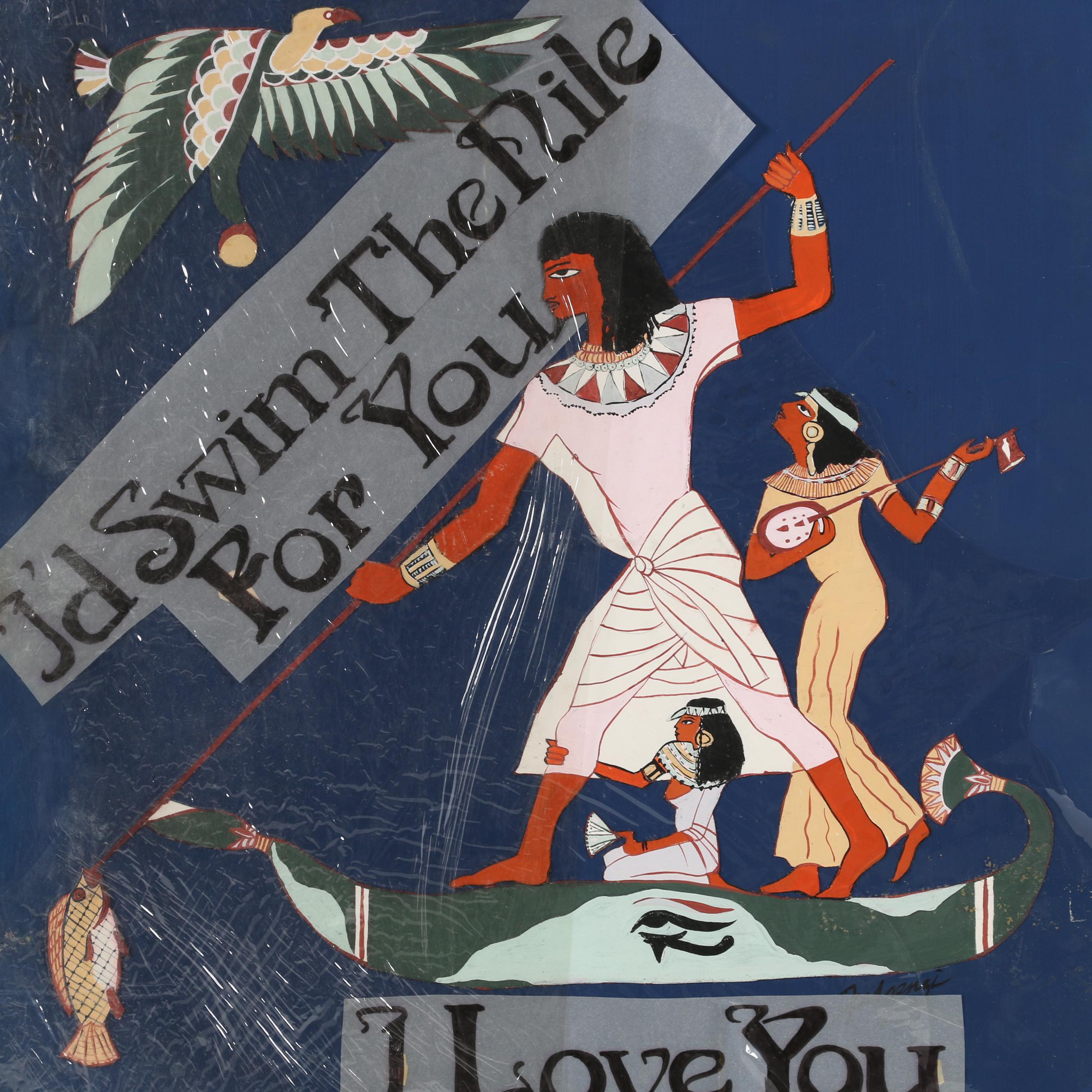 Fulgenzy Mid 20th Century Gouache Illustration "I'd Swim the Nile for You"