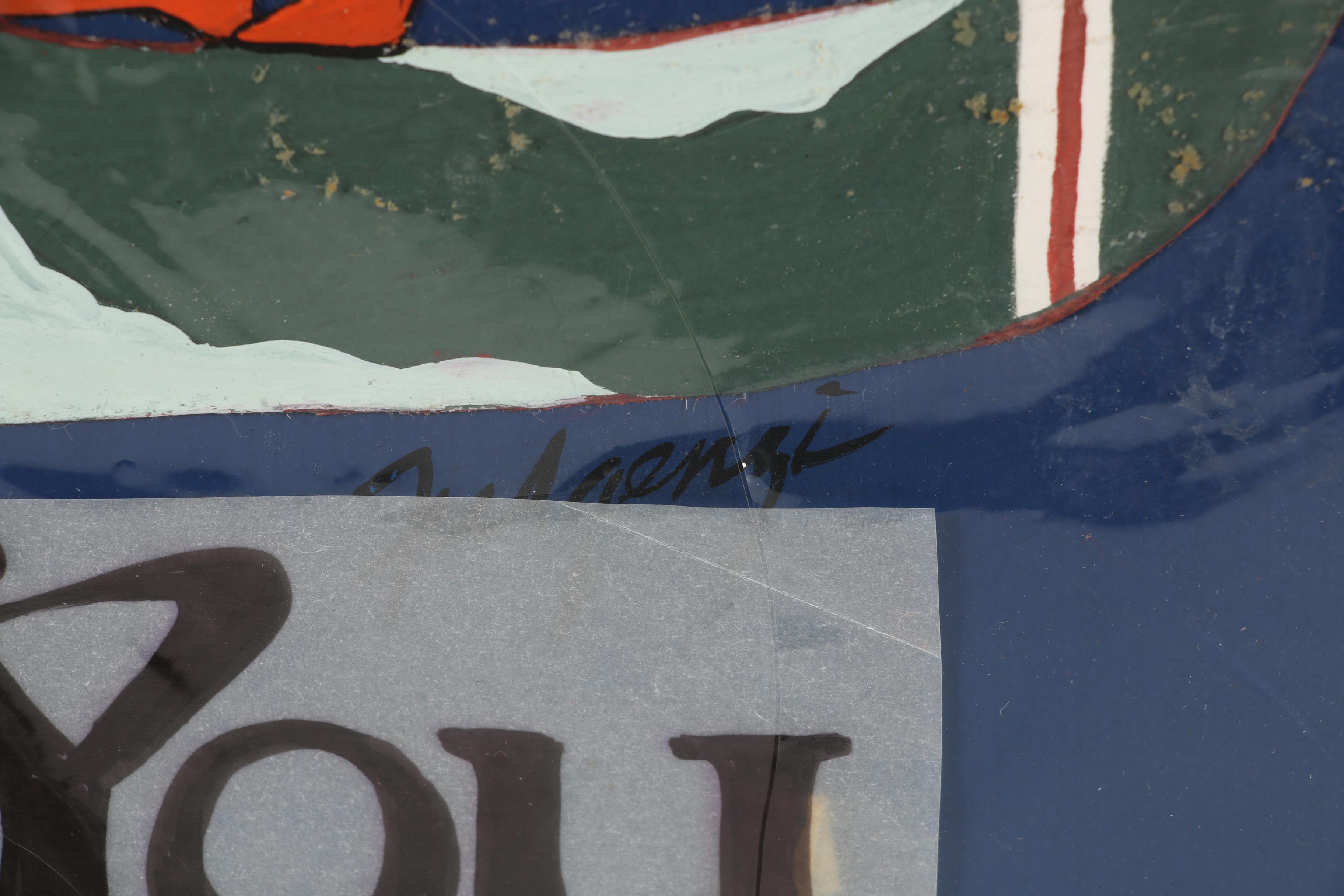 Fulgenzy Mid 20th Century Gouache Illustration "I'd Swim the Nile for You"