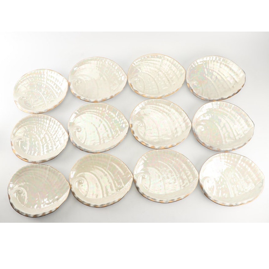 Set of 12 German Porcelain Abalone Shell Salad Plates, Early 20th Century