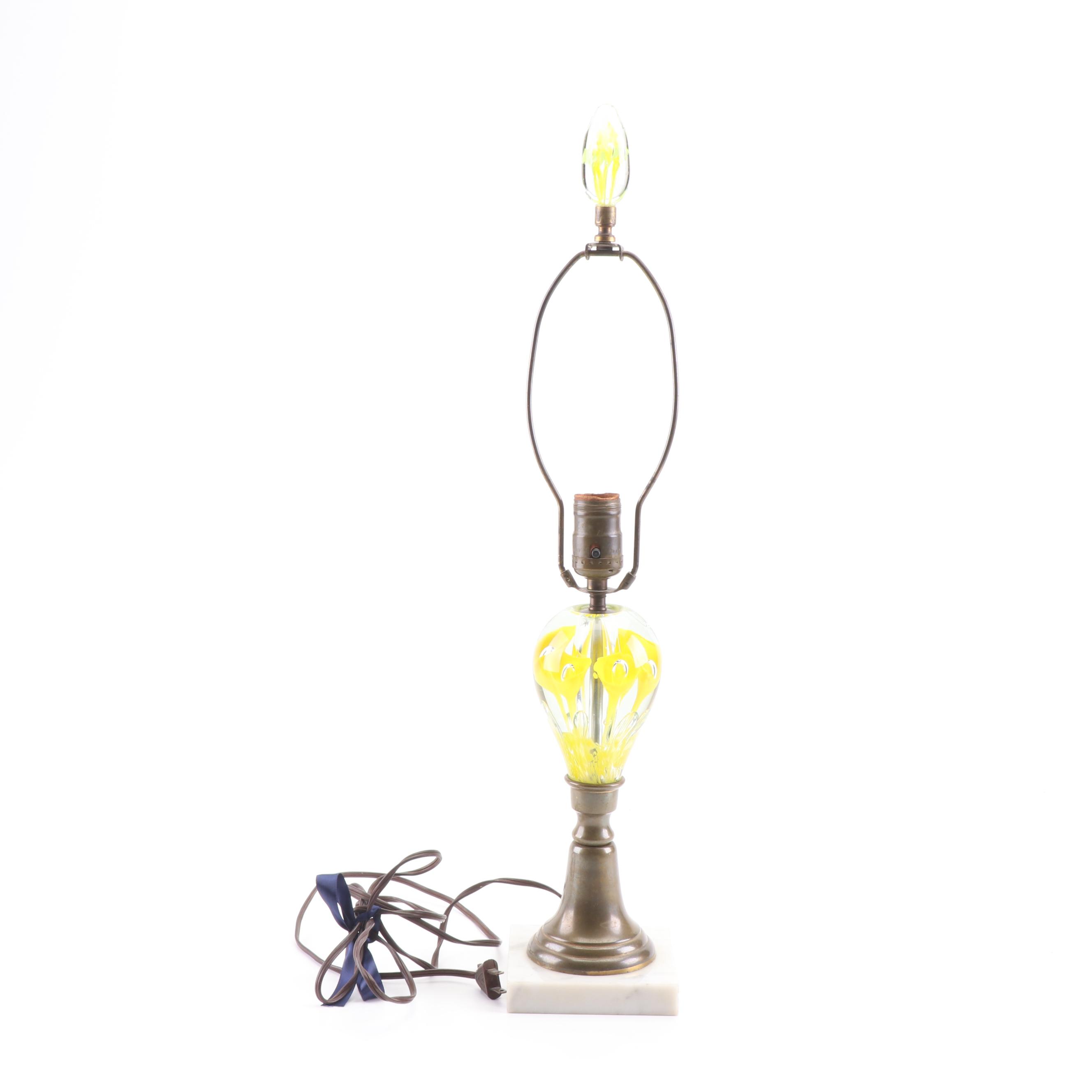 Mid-Century Blown Glass and Metal Table Lamp with Marble Base