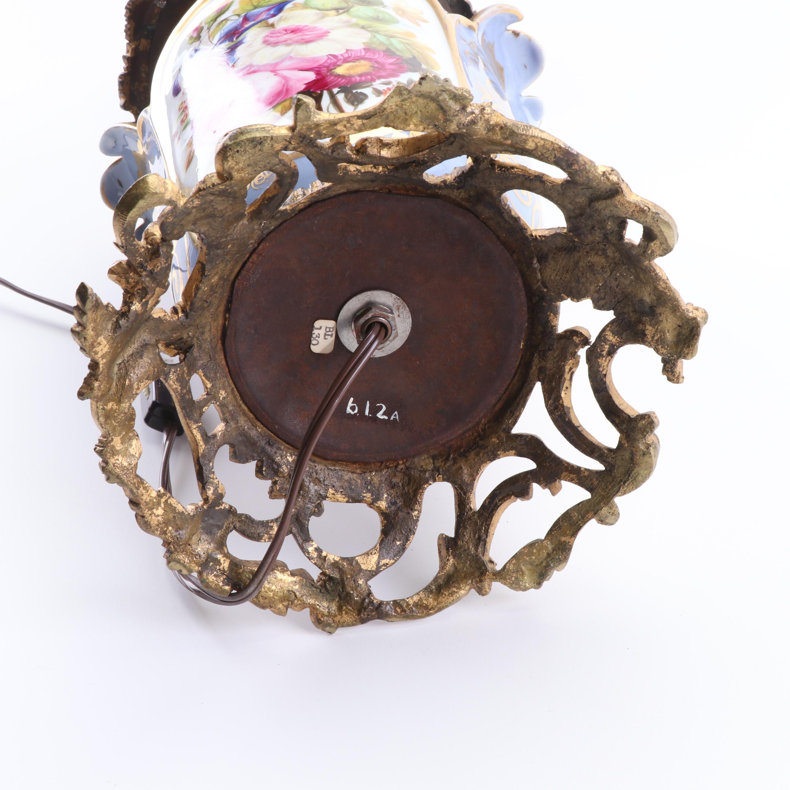 Converted Hand-Painted Porcelain Vase Dual Light Table Lamp with Gilt Decoration