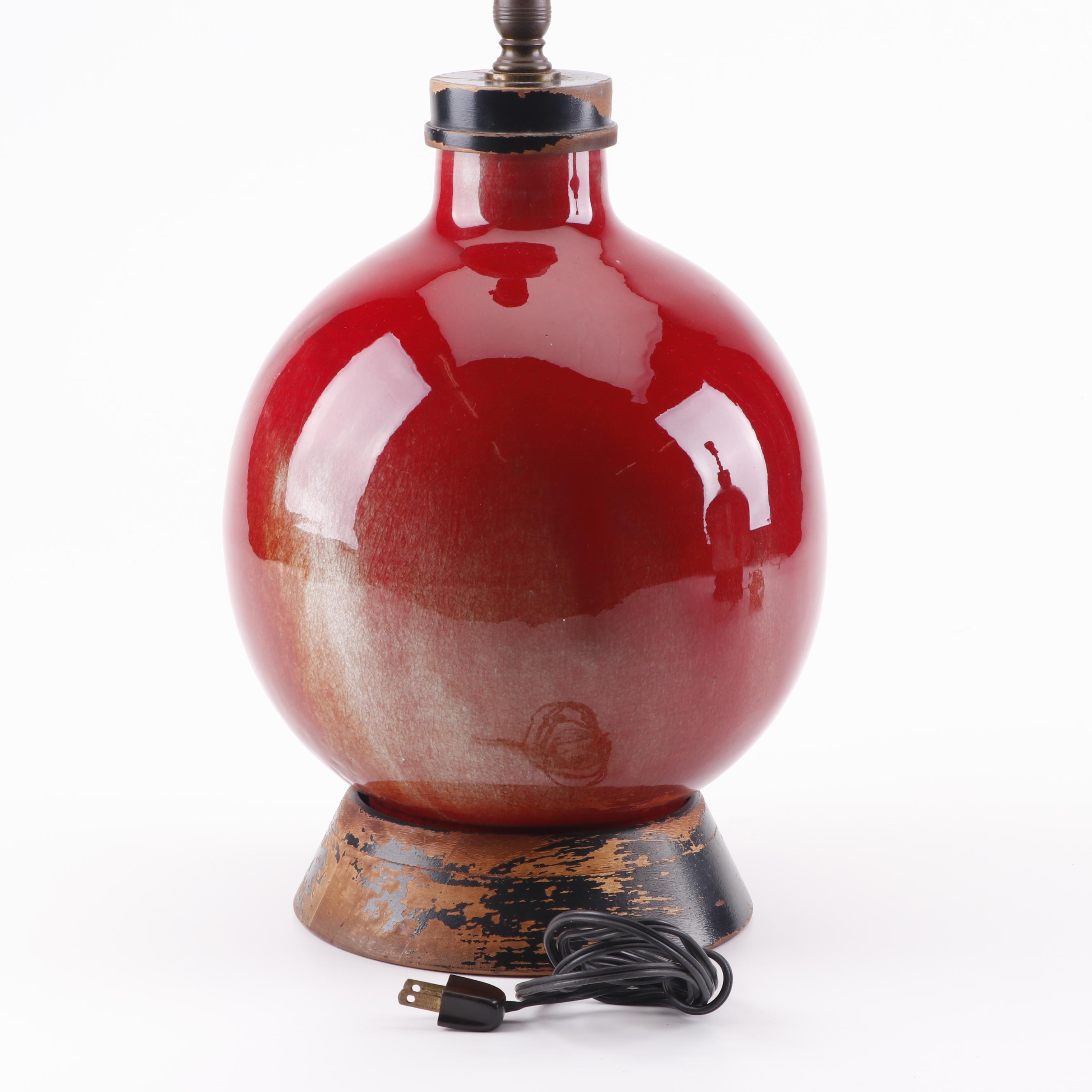 Rembrandt Lamps Red Drip Glaze Earthenware Table Lamps, Mid-Century