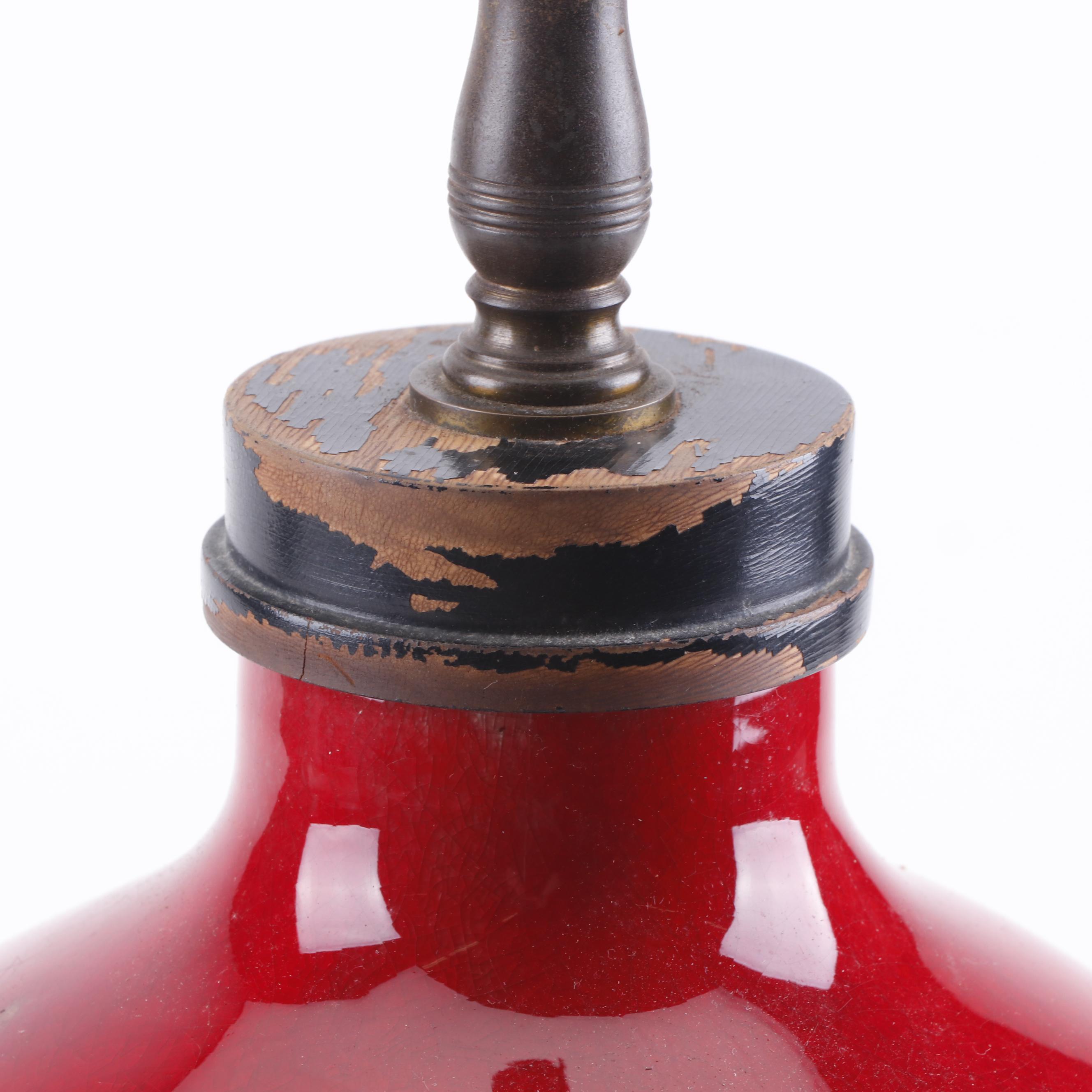 Rembrandt Lamps Red Drip Glaze Earthenware Table Lamps, Mid-Century