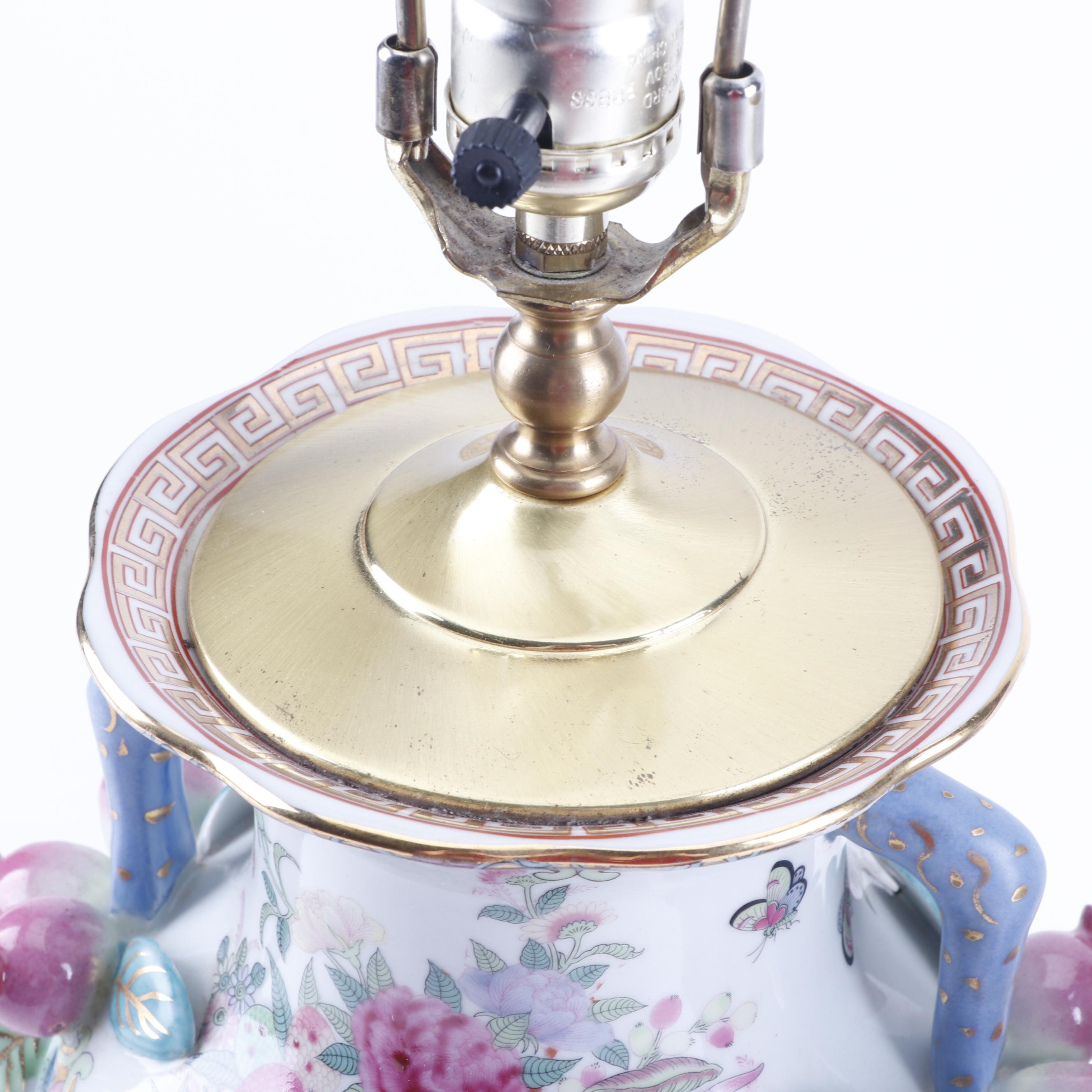 Chinese Hand-Painted Porcelain Vase Table Lamps with Brass Finials