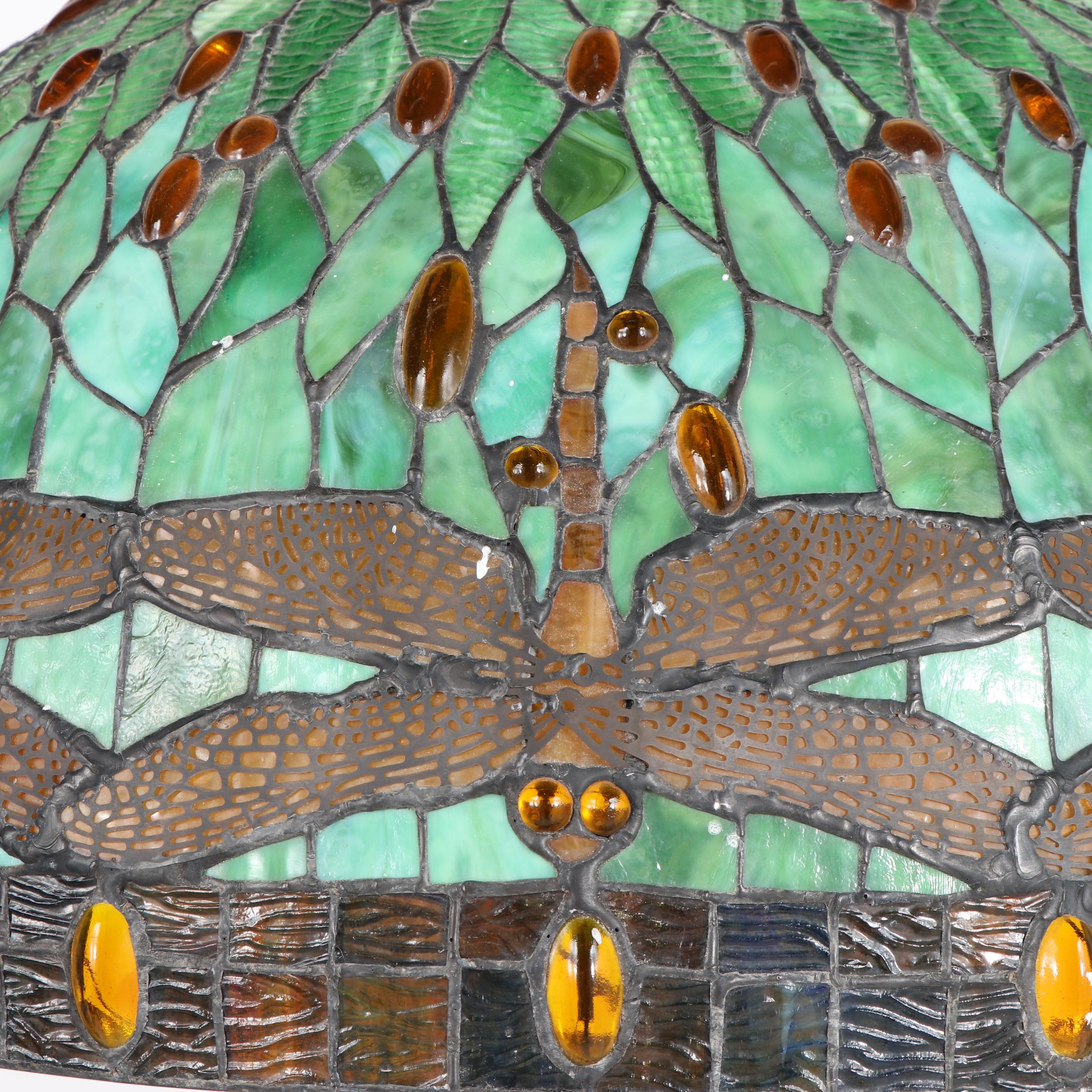 JSW Studios Leaded Glass, Mosaic and Patinated Metal Dragonfly Floor Lamp