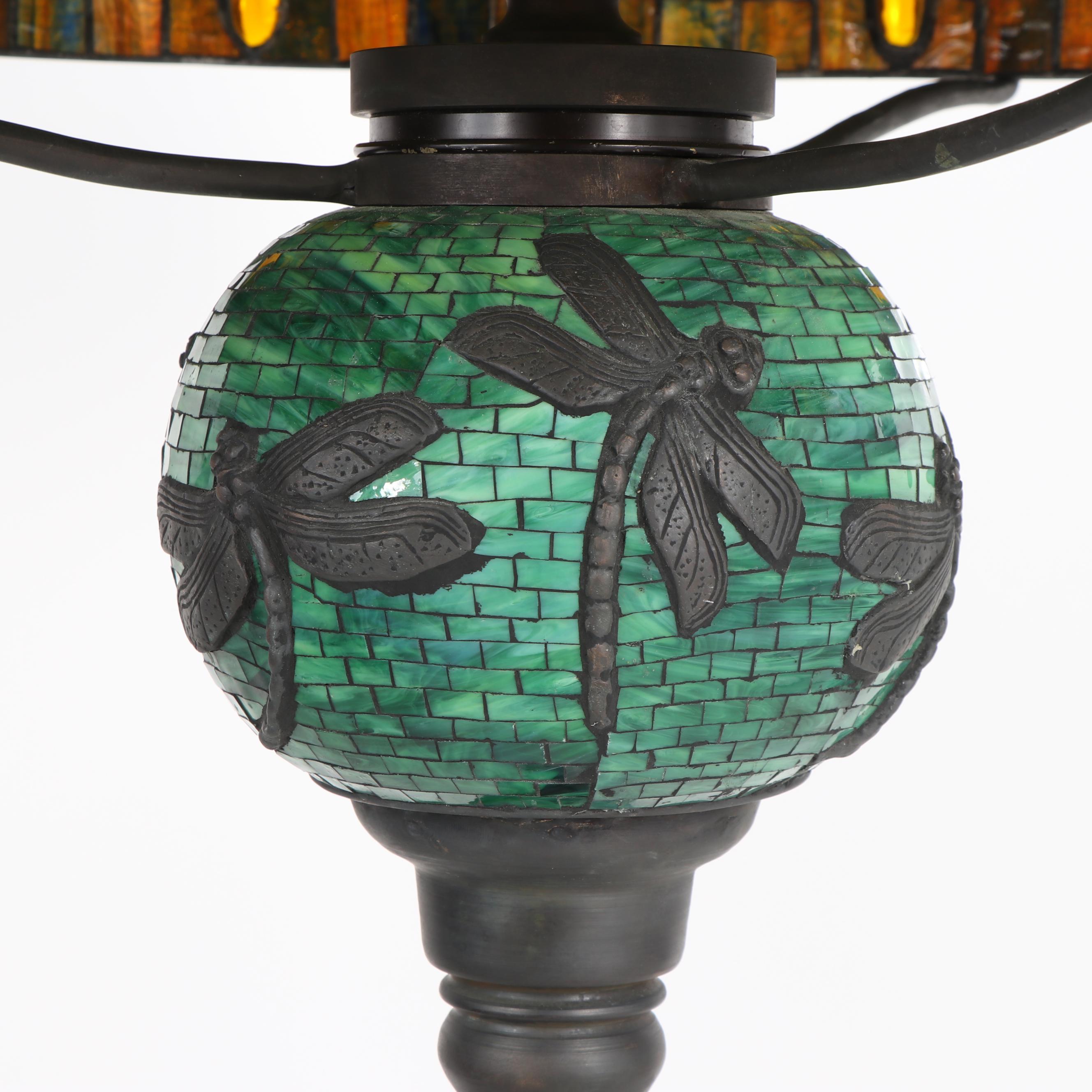 JSW Studios Leaded Glass, Mosaic and Patinated Metal Dragonfly Floor Lamp