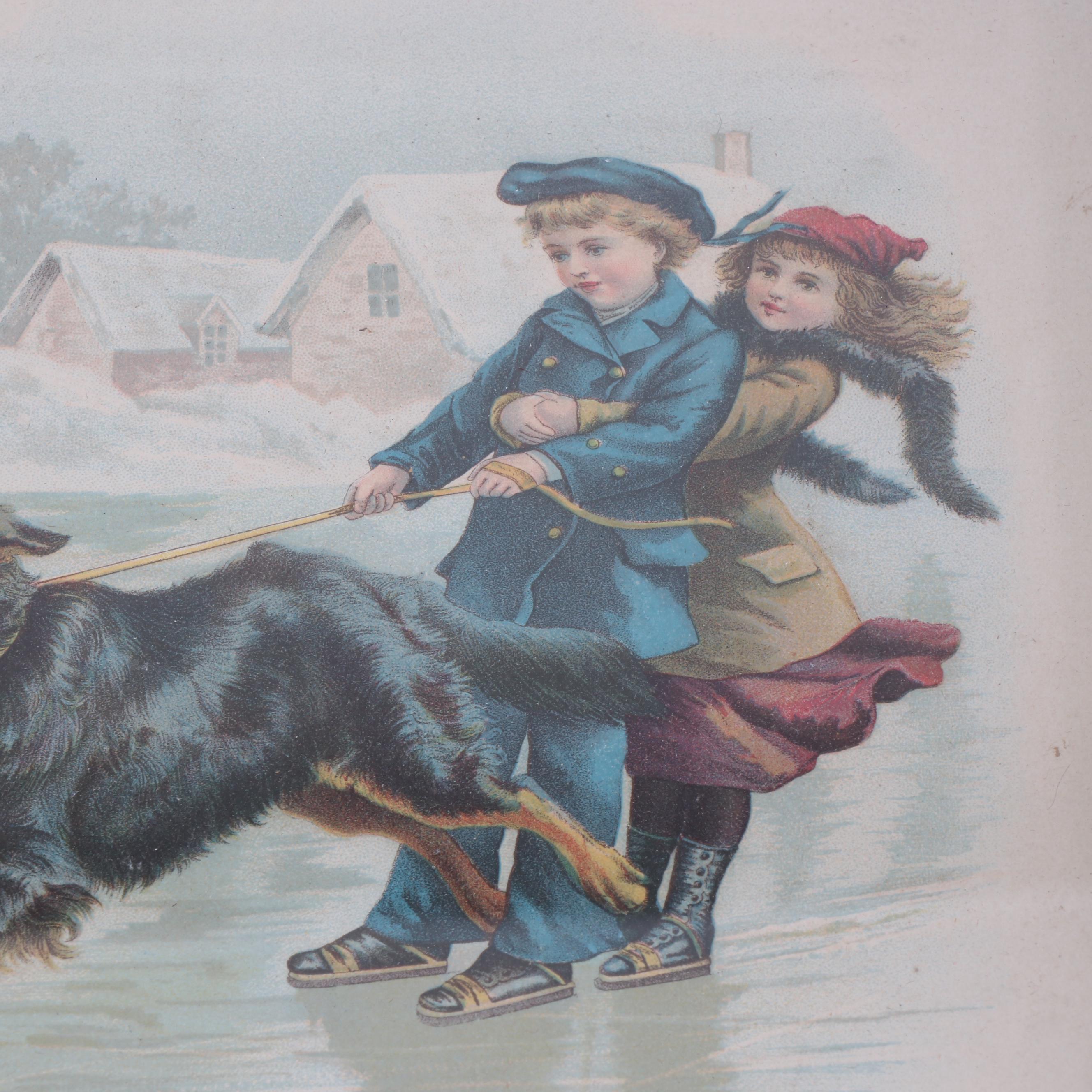 Chromolithograph after Ernest Nister "The Express" in Tramp Art Style Frame