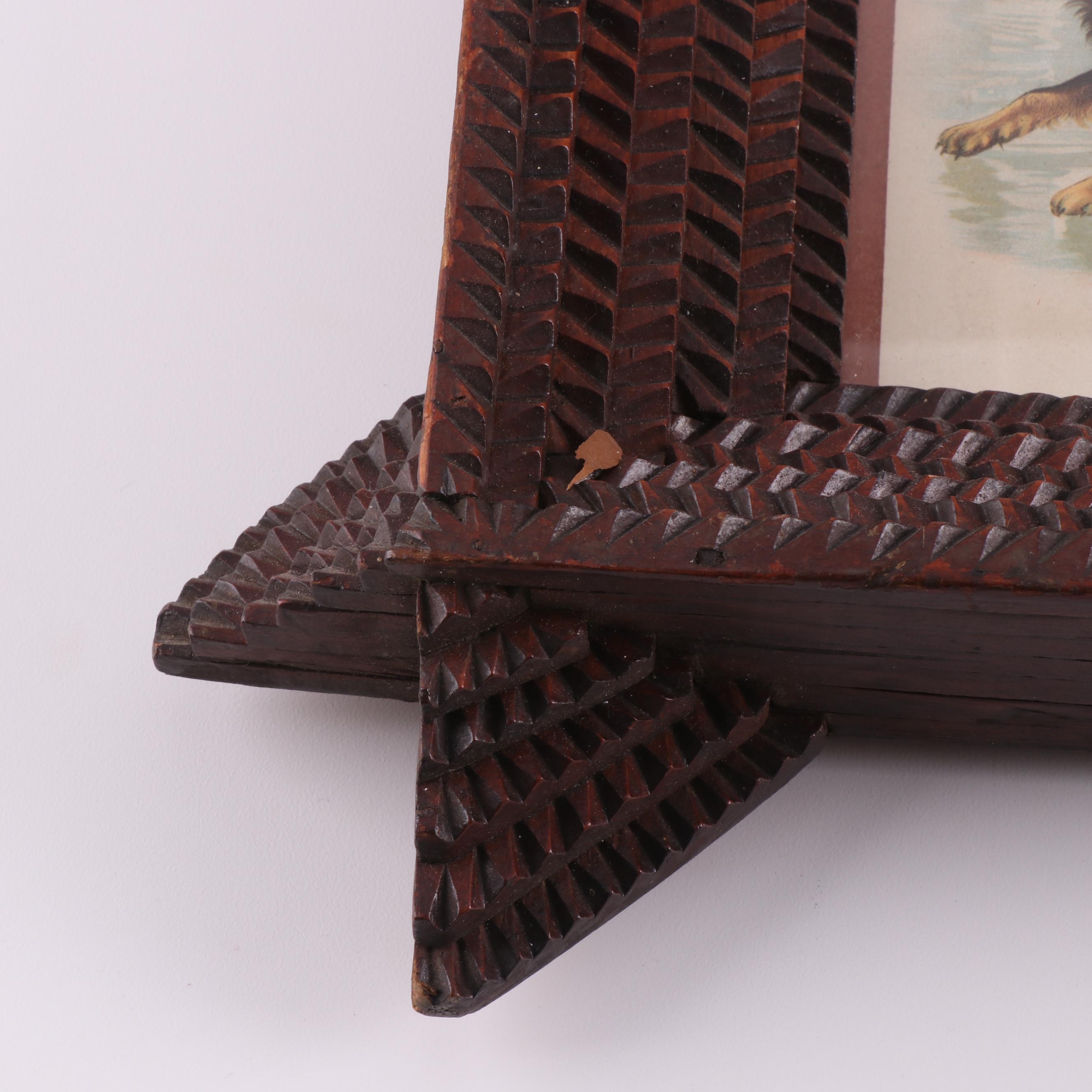 Chromolithograph after Ernest Nister "The Express" in Tramp Art Style Frame