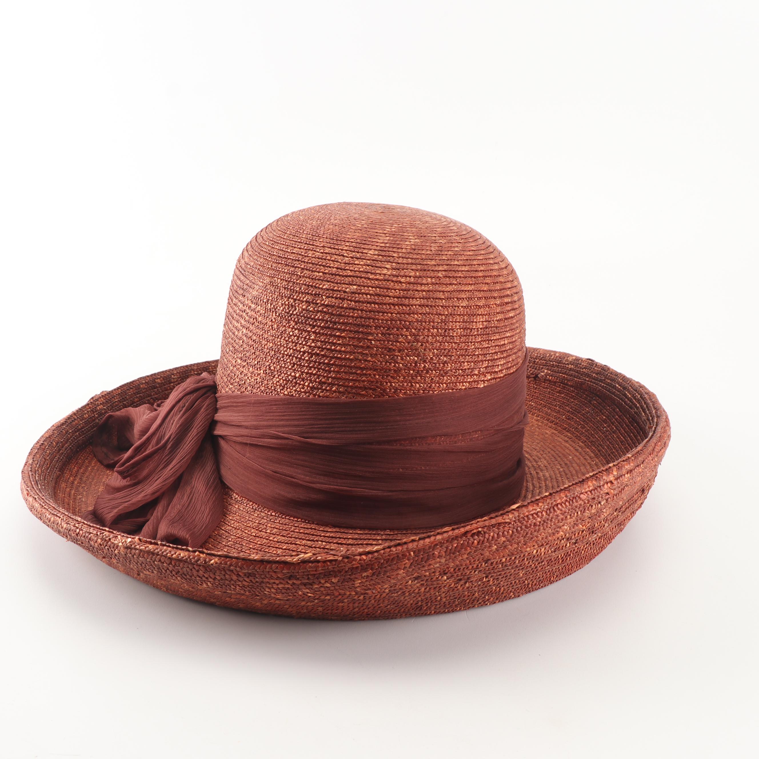 Saks Fifth Avenue Woven Breton and Wide Brimmed Hats with Gold Tone Stick Pin