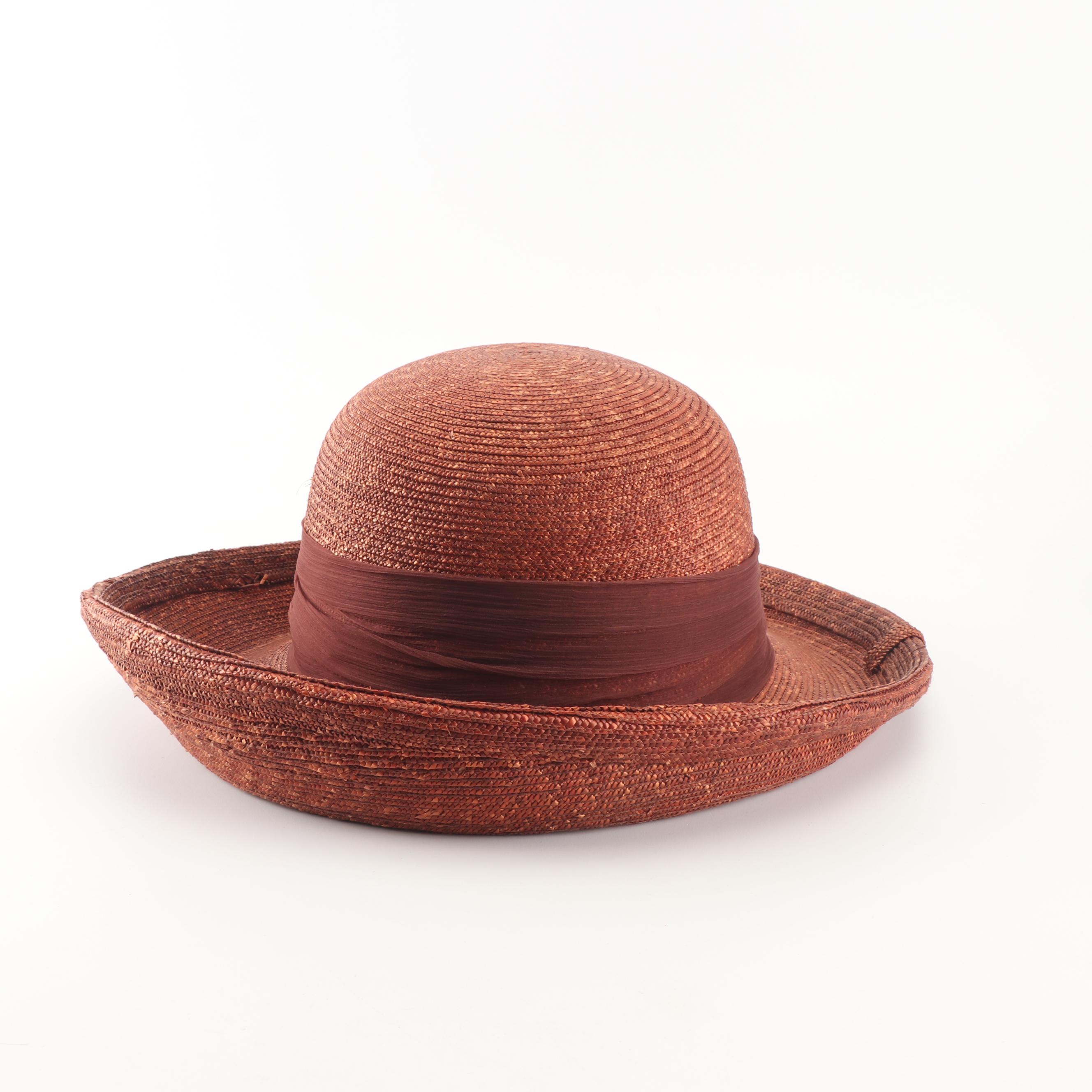 Saks Fifth Avenue Woven Breton and Wide Brimmed Hats with Gold Tone Stick Pin