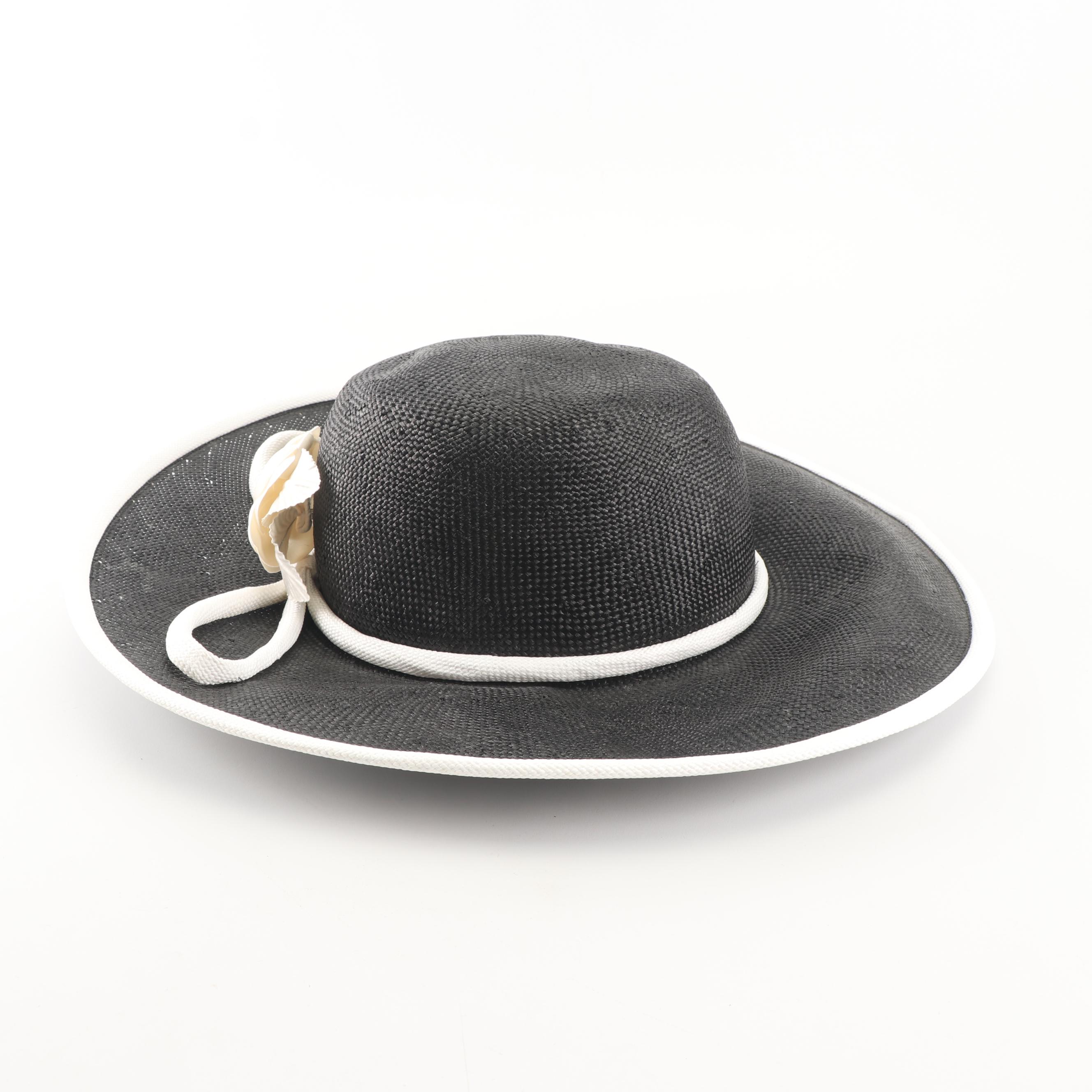 Saks Fifth Avenue Woven Breton and Wide Brimmed Hats with Gold Tone Stick Pin