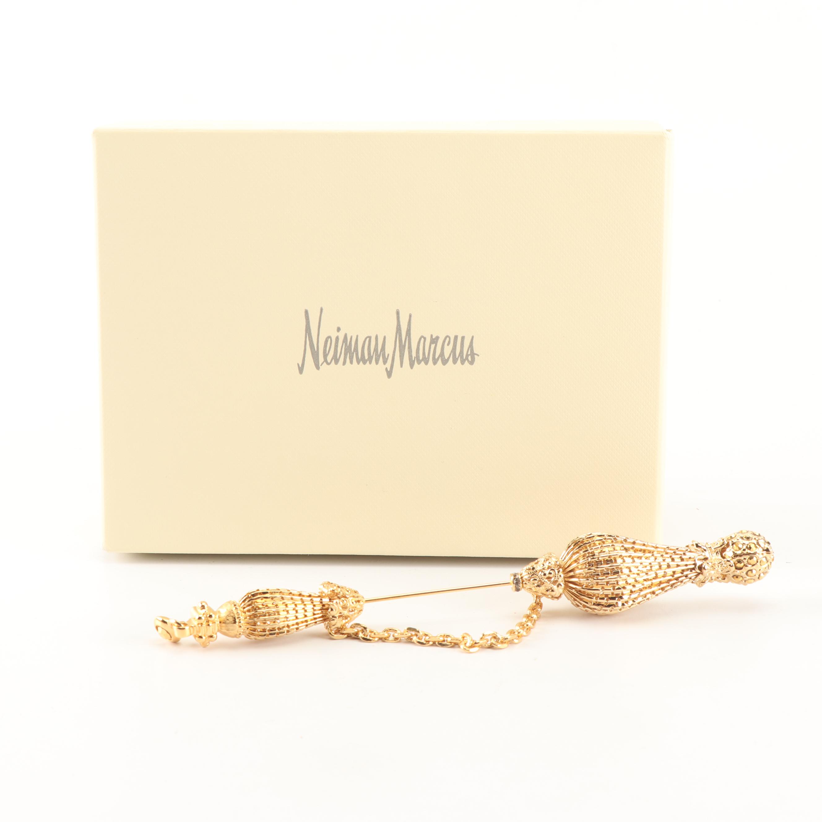 Saks Fifth Avenue Woven Breton and Wide Brimmed Hats with Gold Tone Stick Pin