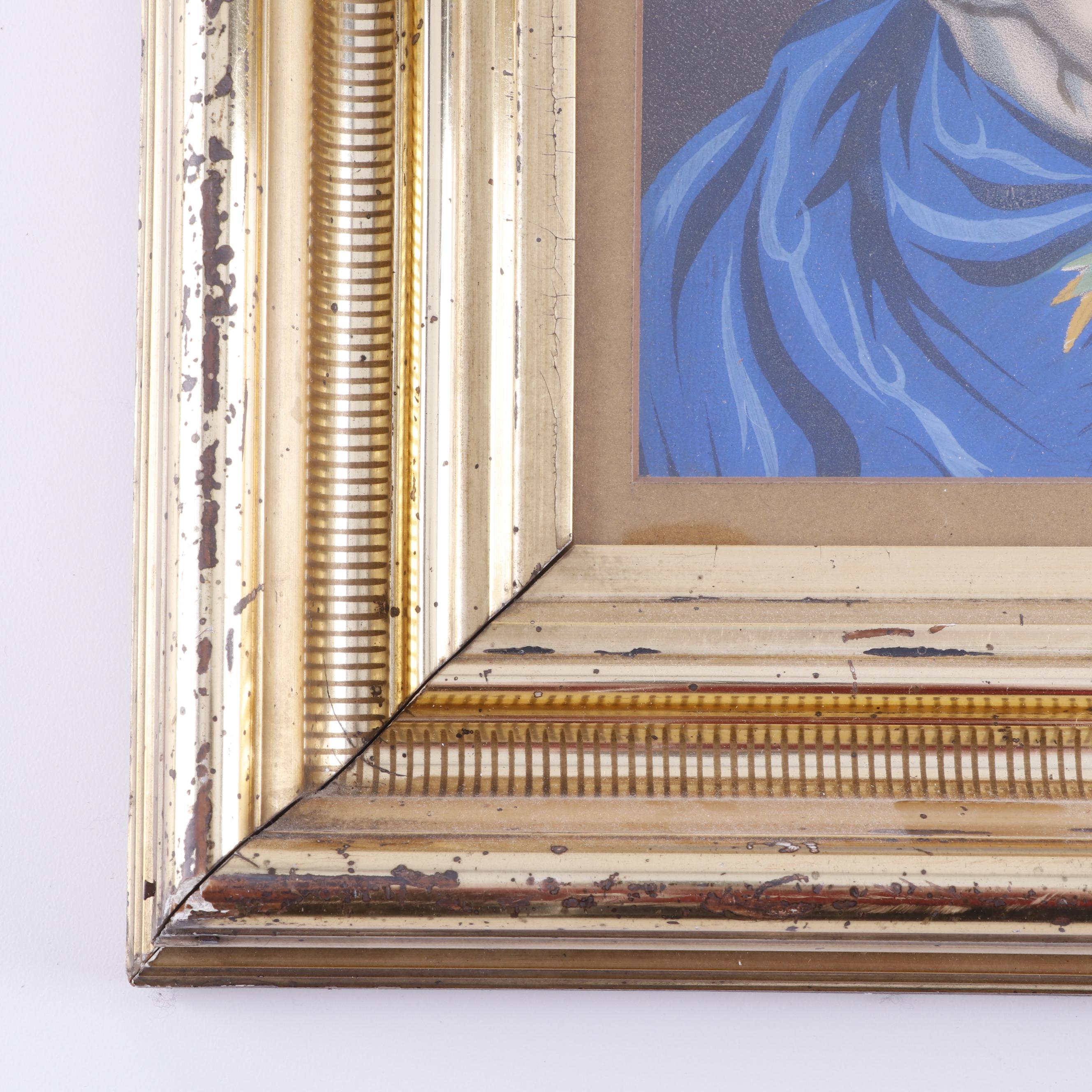 Hand-Colored Lithograph of Girl with Lamb