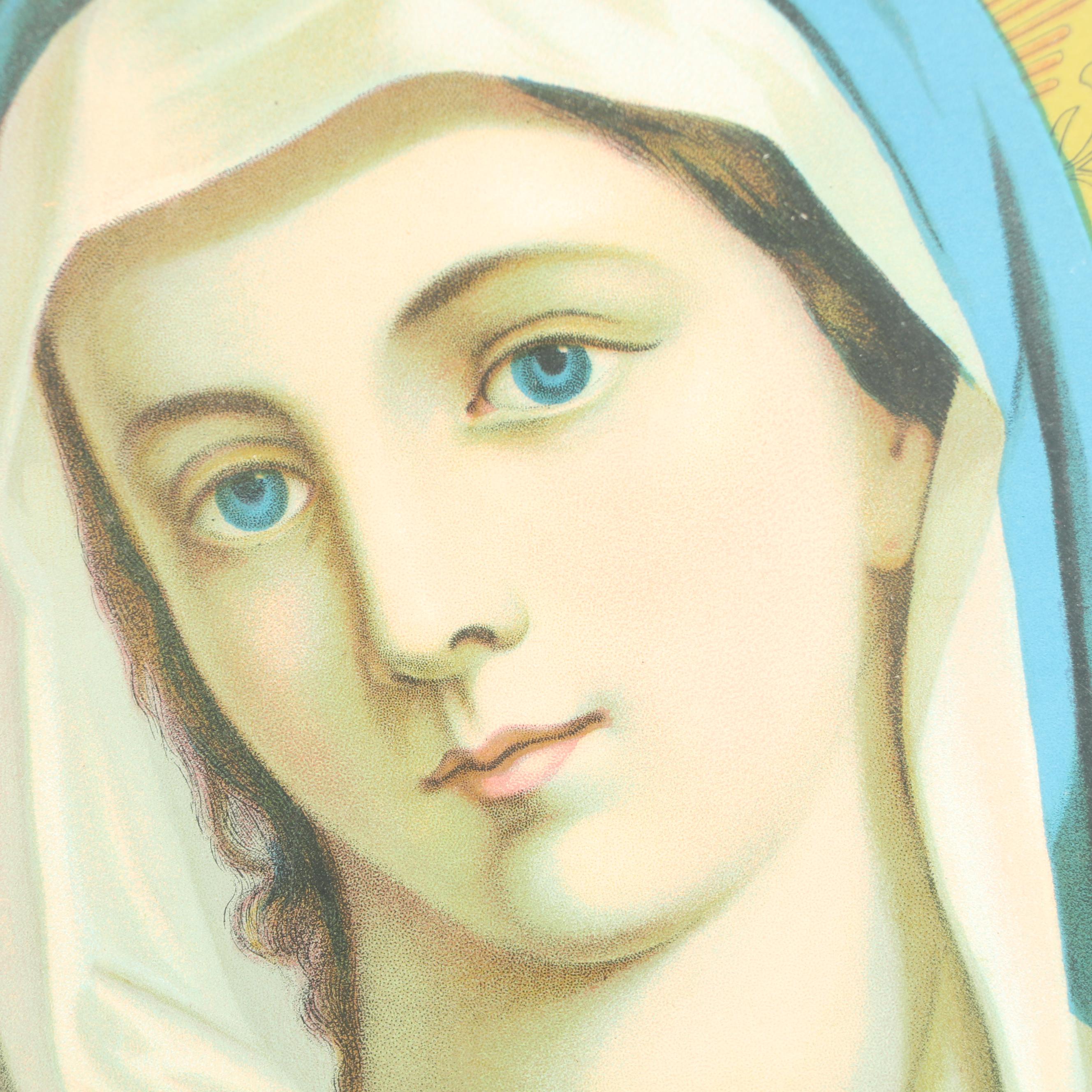 Antique Madonna of the Sacred Heart Chromolithograph
