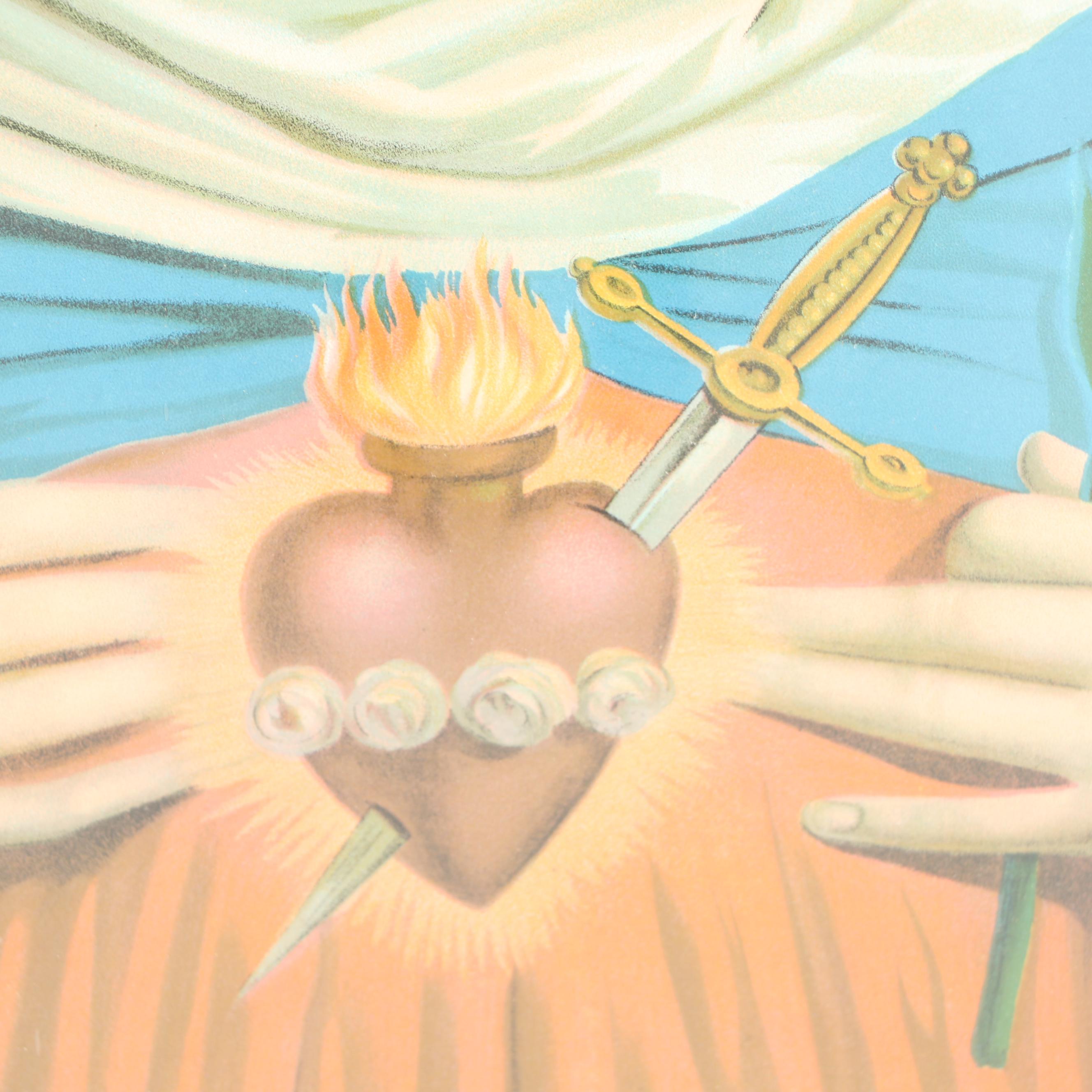 Antique Madonna of the Sacred Heart Chromolithograph