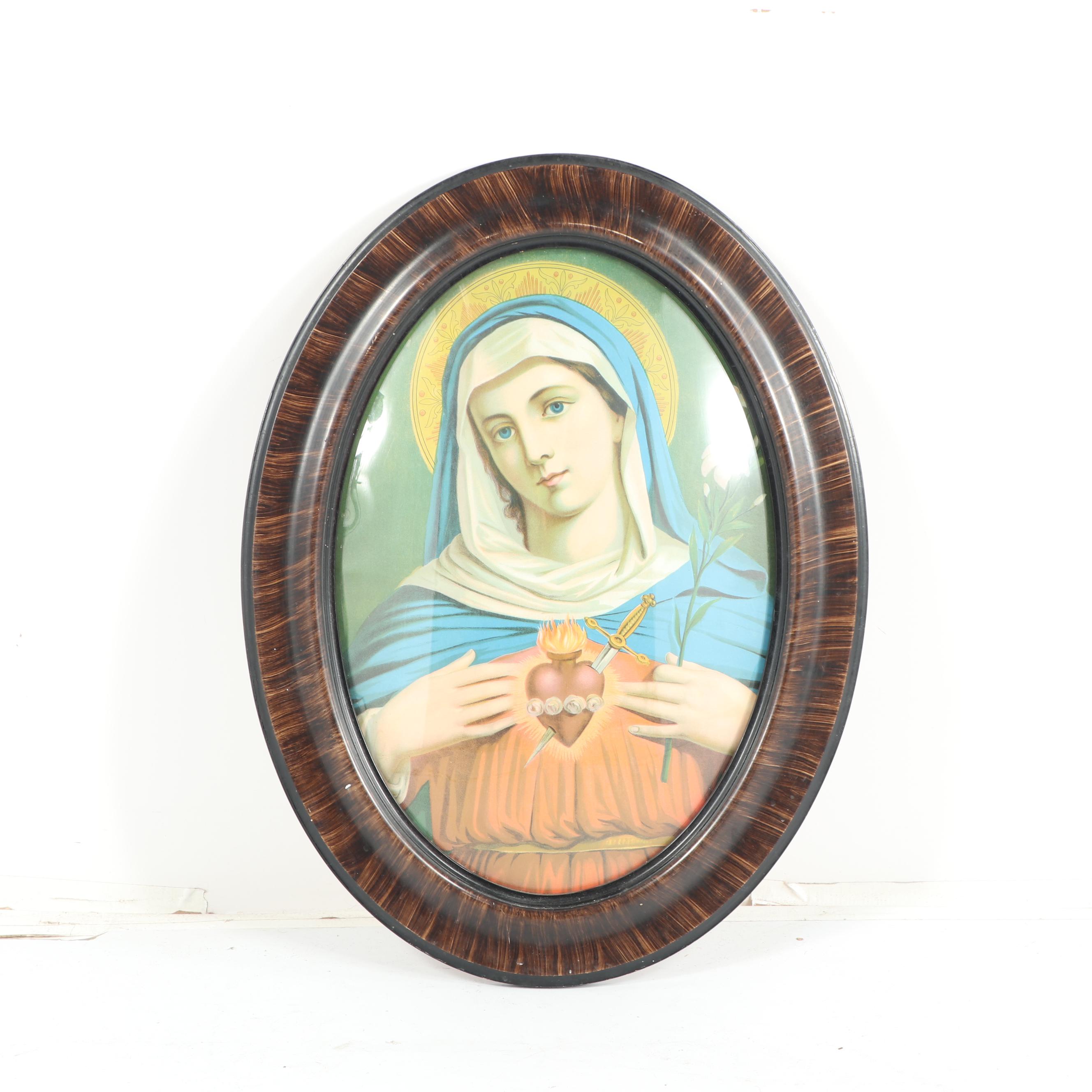Antique Madonna of the Sacred Heart Chromolithograph