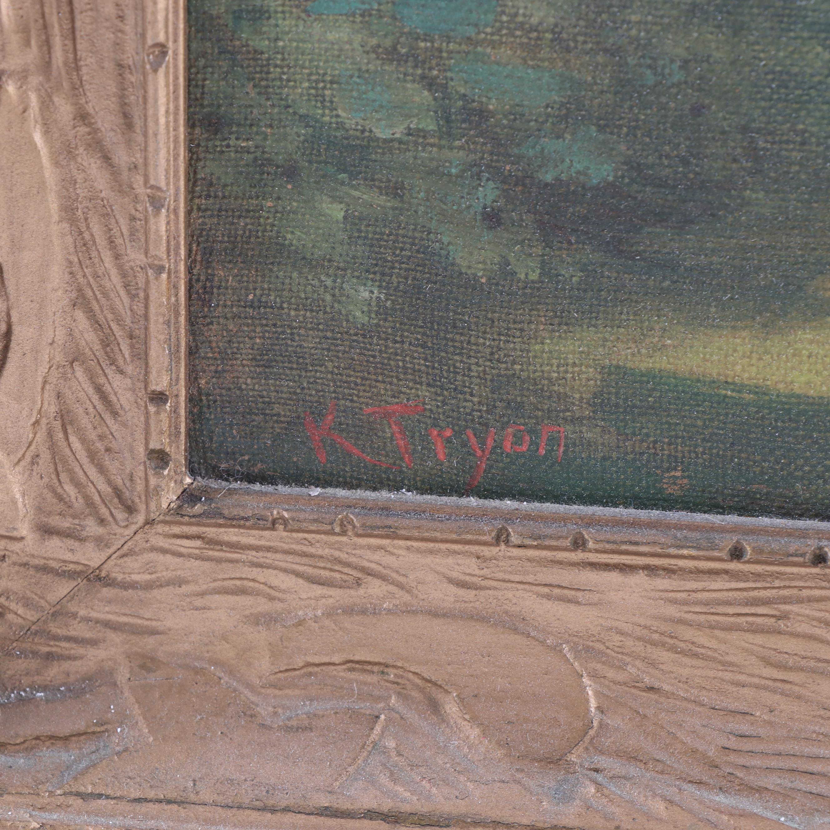 Kate Tryon Oil Painting "Hollyhocks at Marblehead"