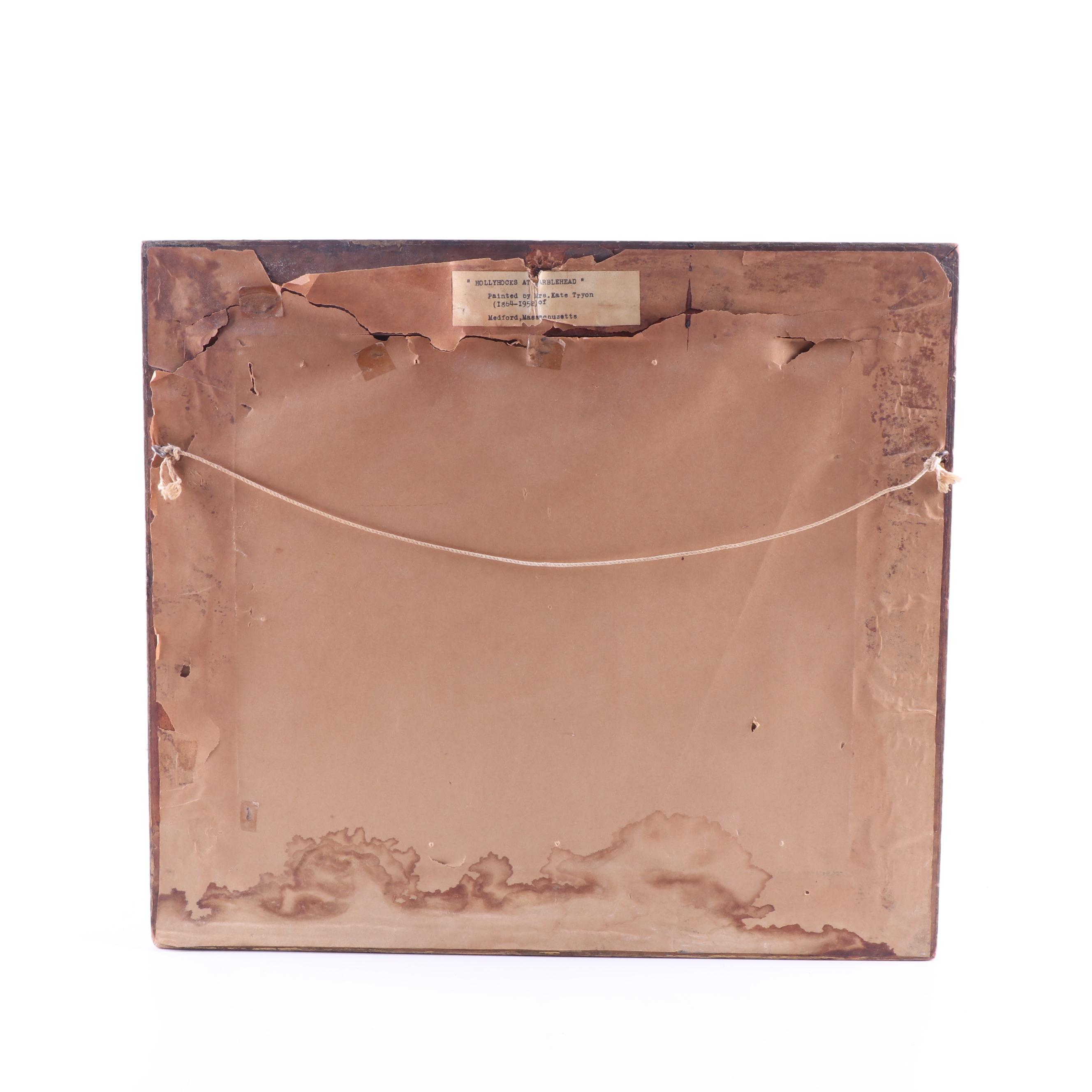 Kate Tryon Oil Painting "Hollyhocks at Marblehead"