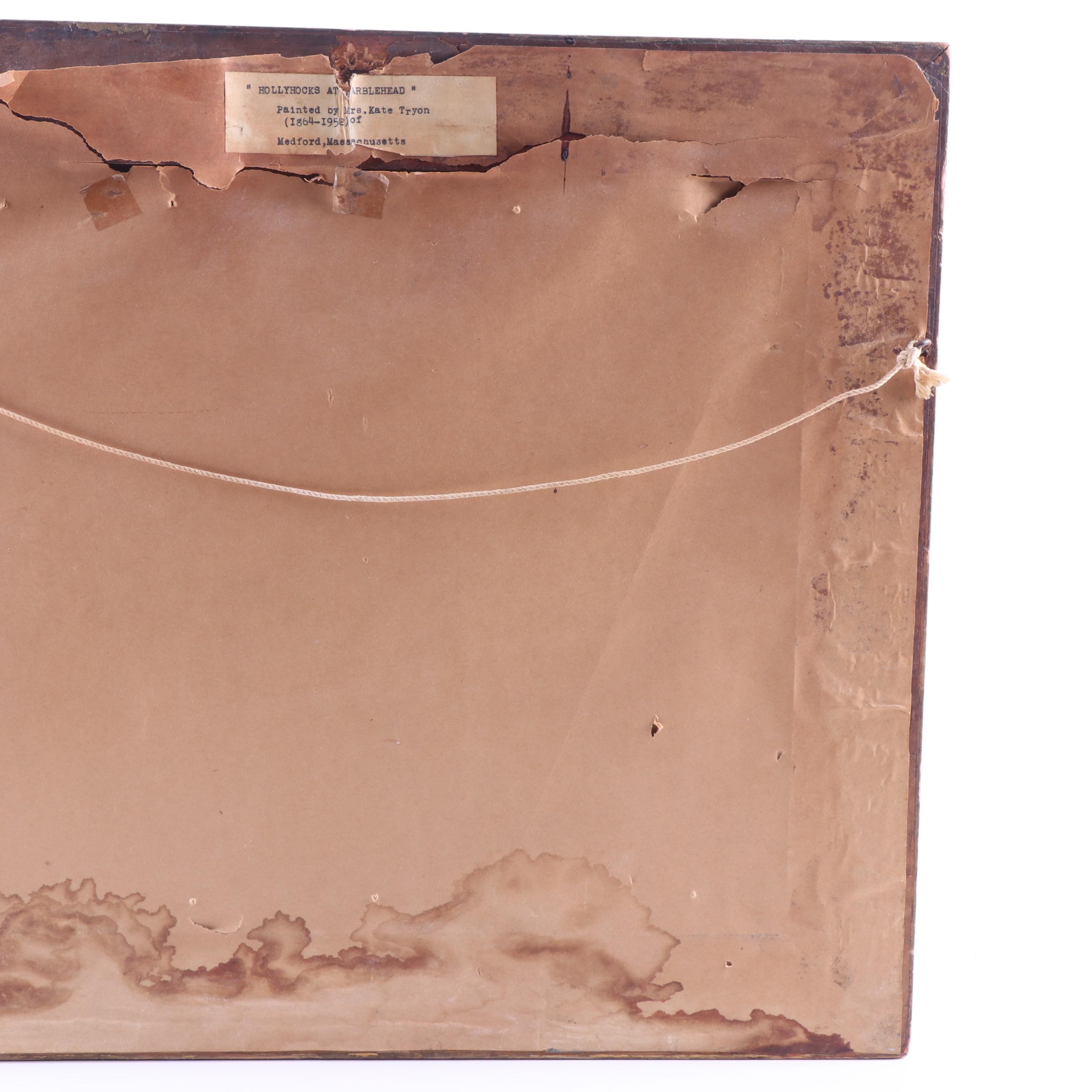 Kate Tryon Oil Painting "Hollyhocks at Marblehead"