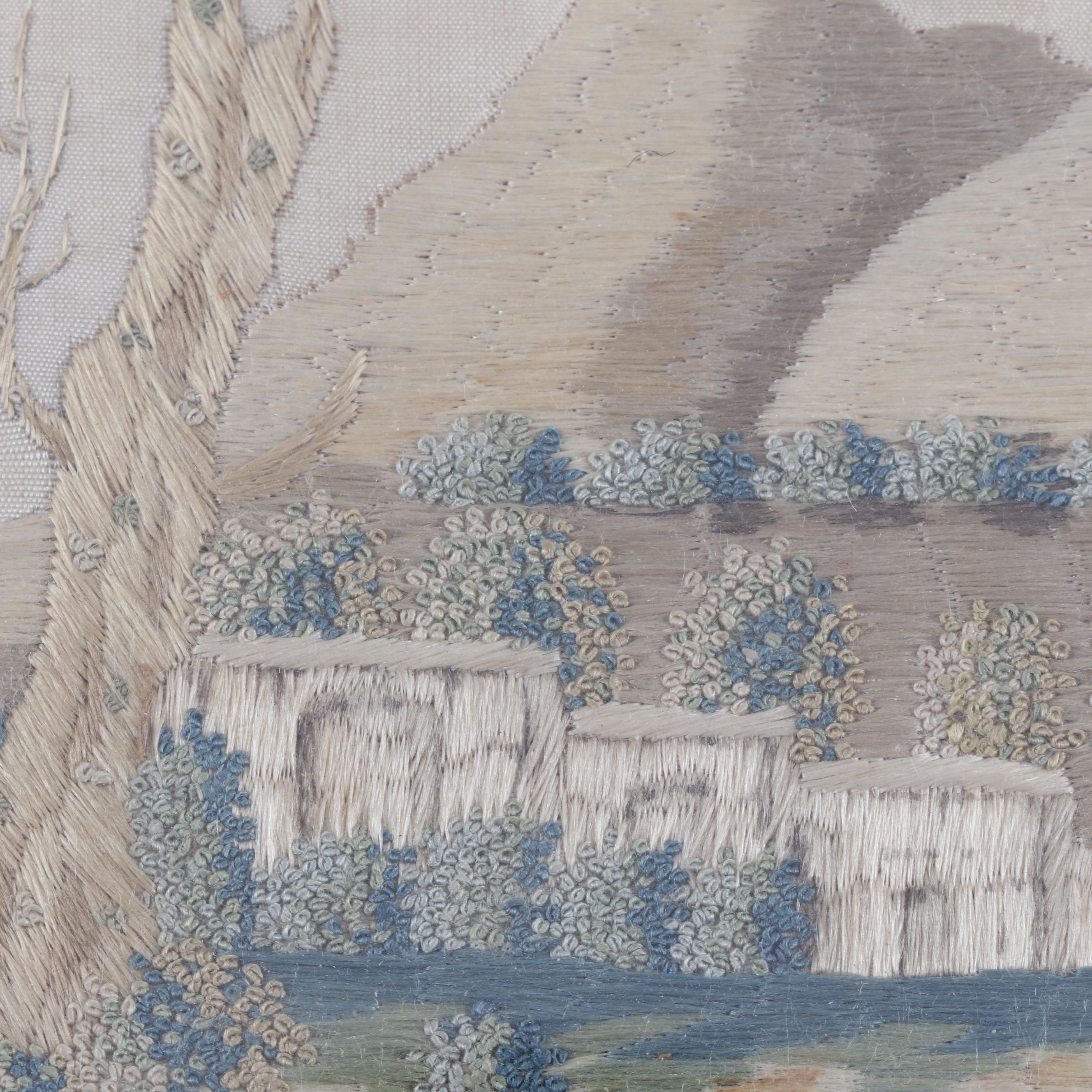 Framed Antique Silk Embroidery Panel