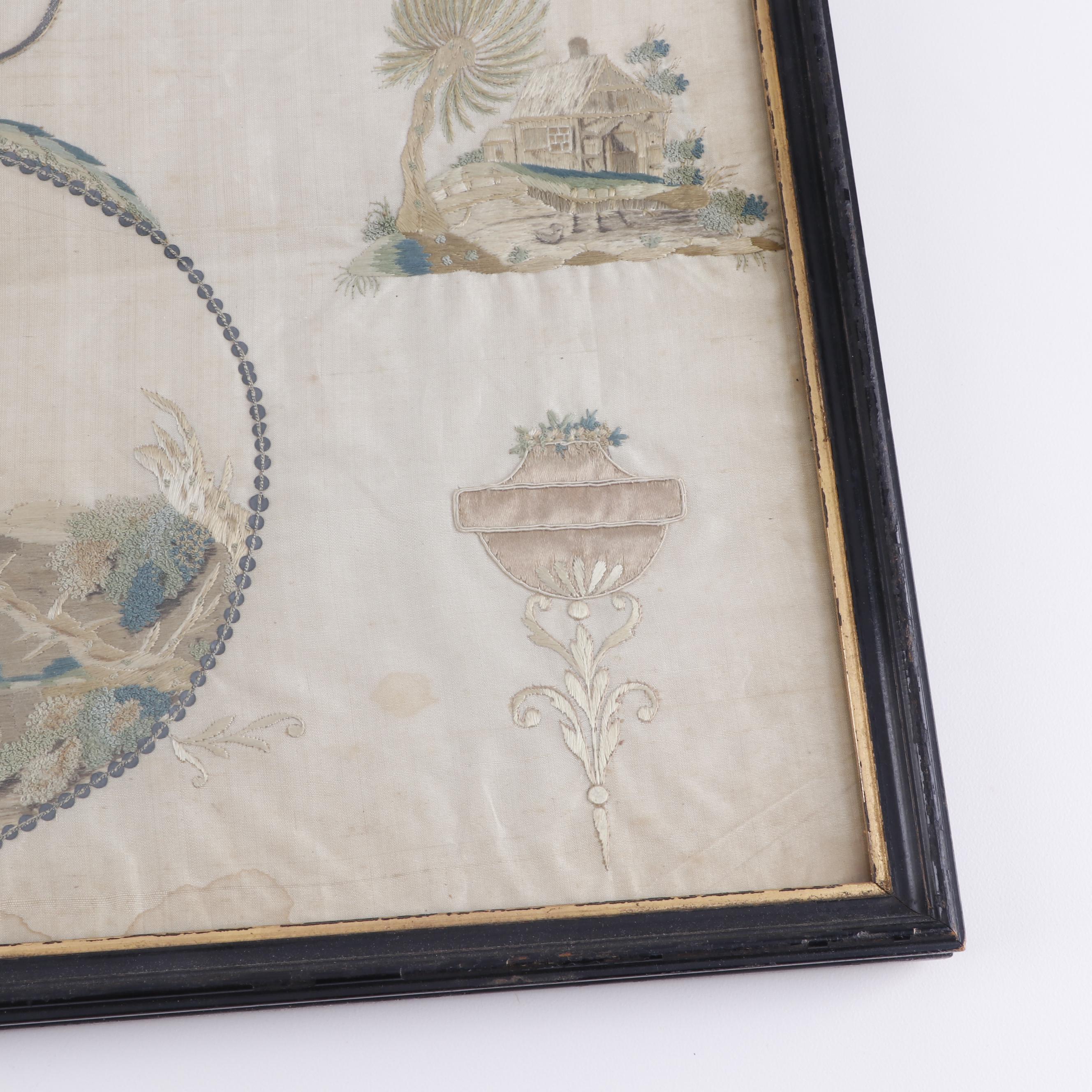 Framed Antique Silk Embroidery Panel