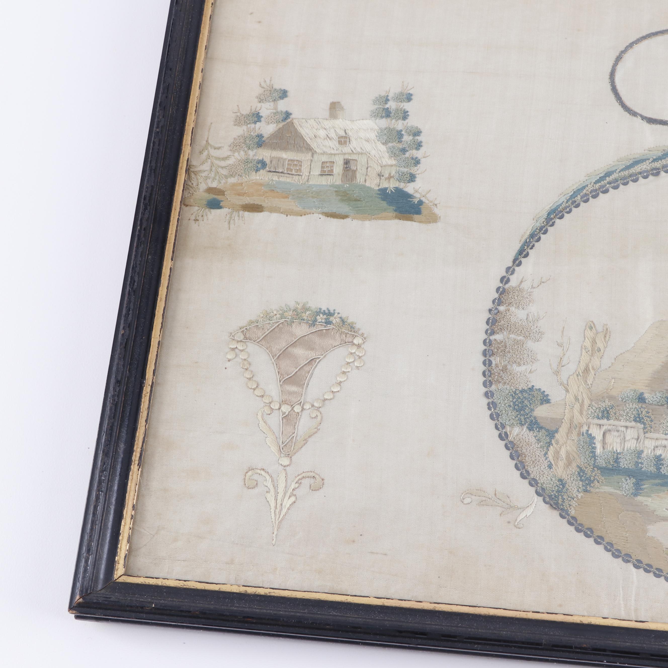 Framed Antique Silk Embroidery Panel