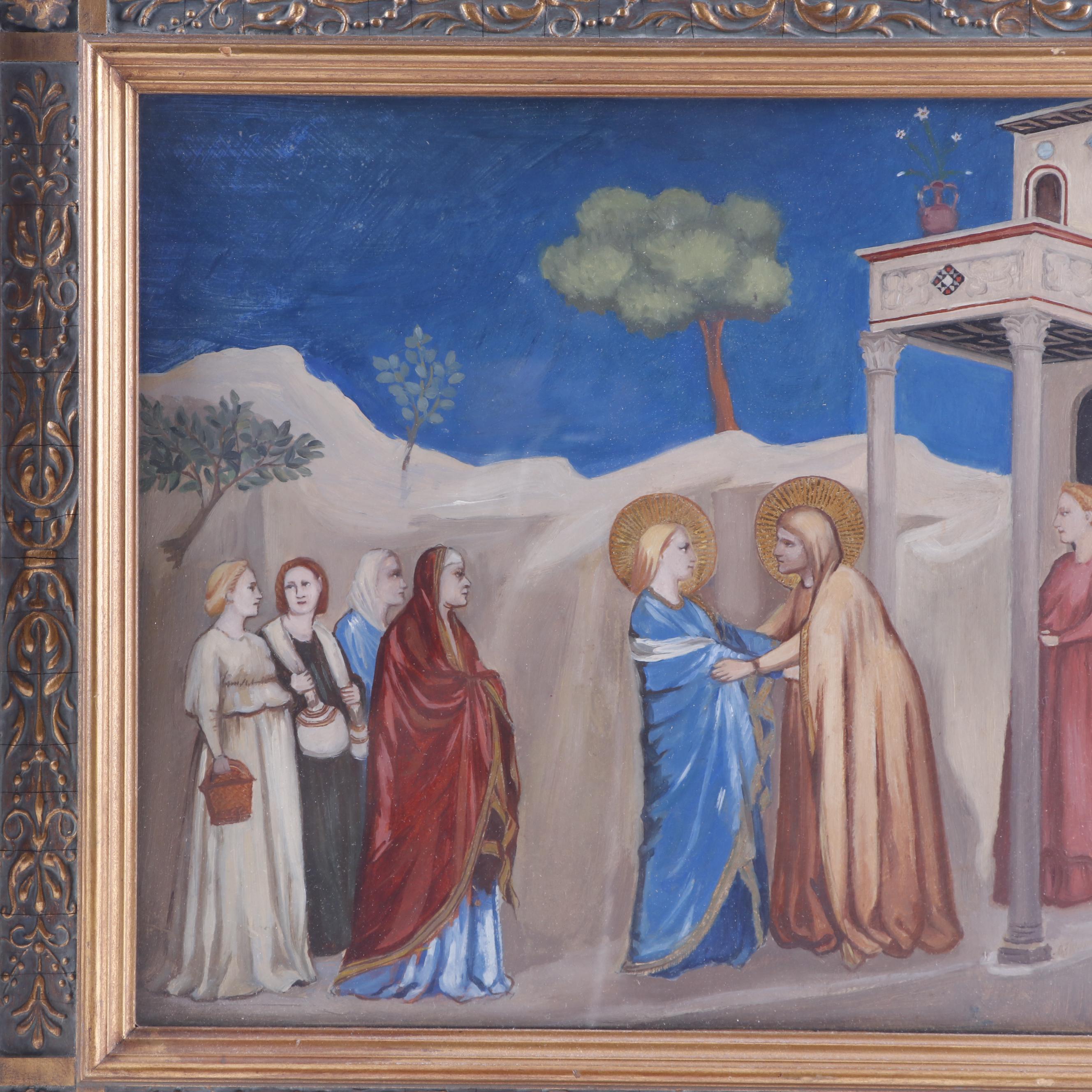 Gouache Painting of the Visitation of Mary to Elizabeth