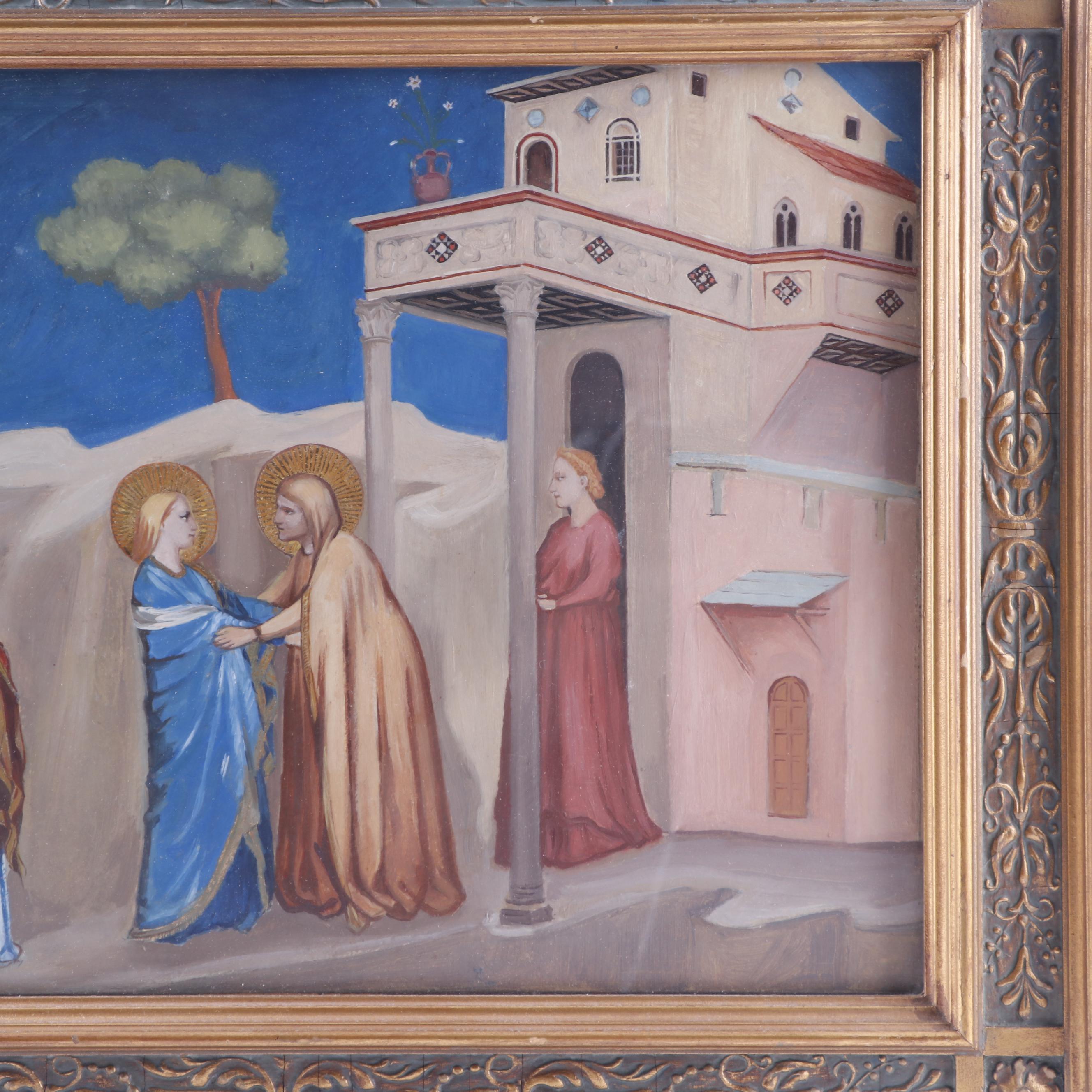Gouache Painting of the Visitation of Mary to Elizabeth